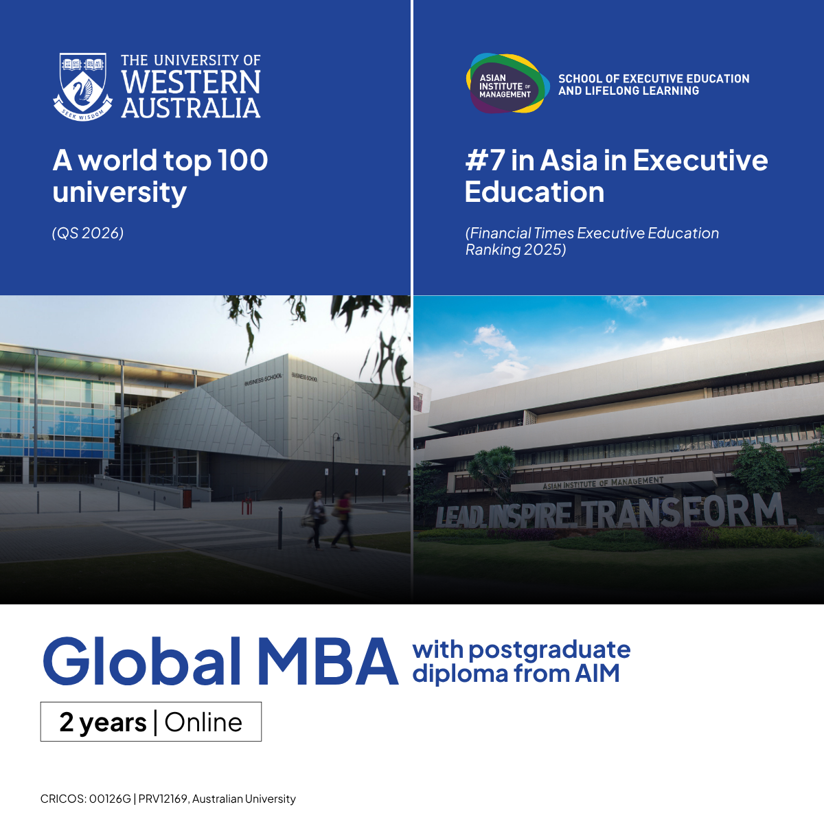 The University of Western Australia Global MBA with PG Diploma from AIM Facebook ad