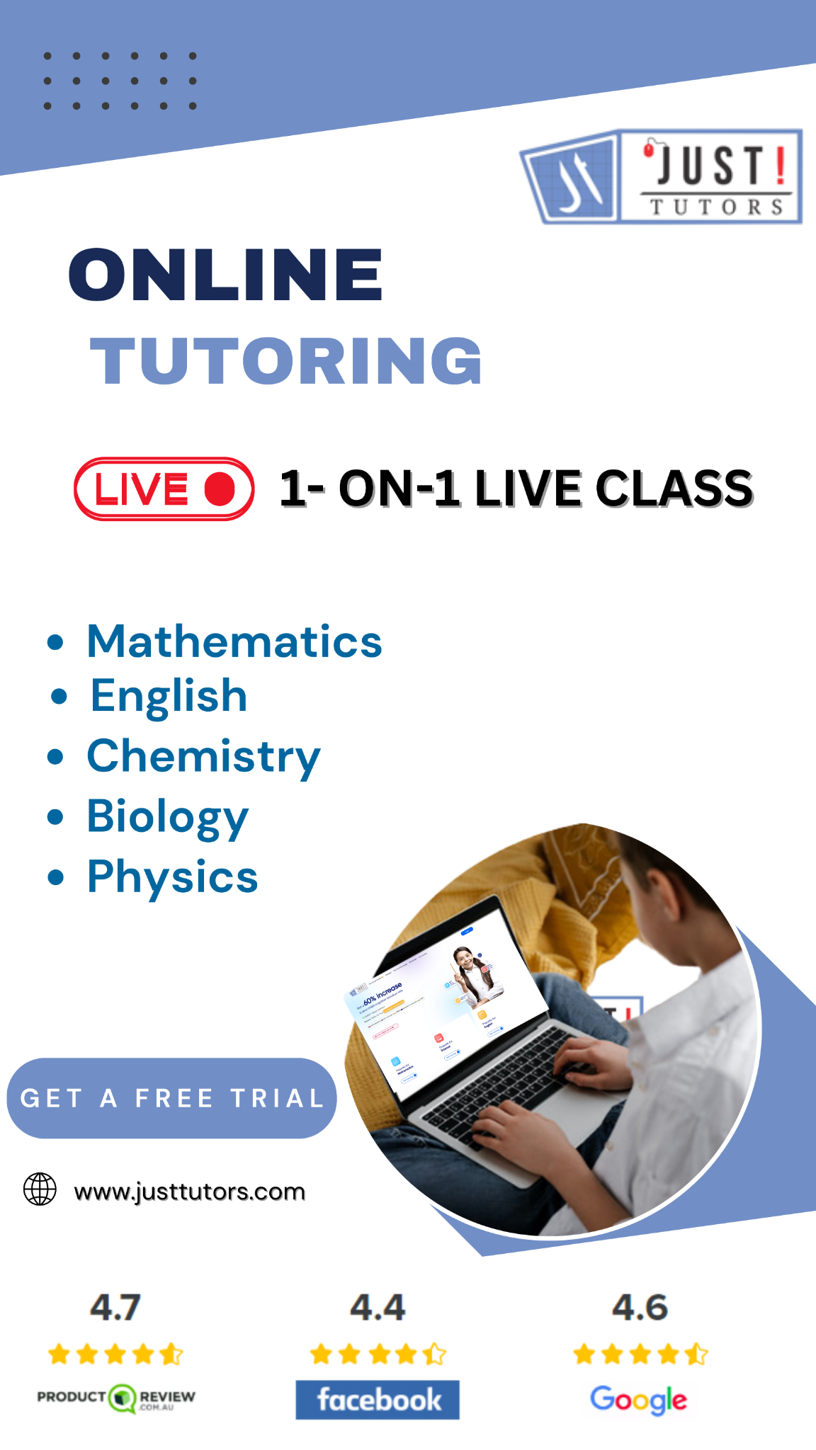 JustTutors Facebook ad from Jun 9, 2026