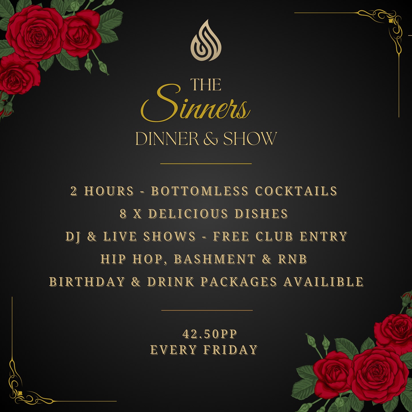 soullounge_london Facebook ad: Sinners Dinner & Show Fridays