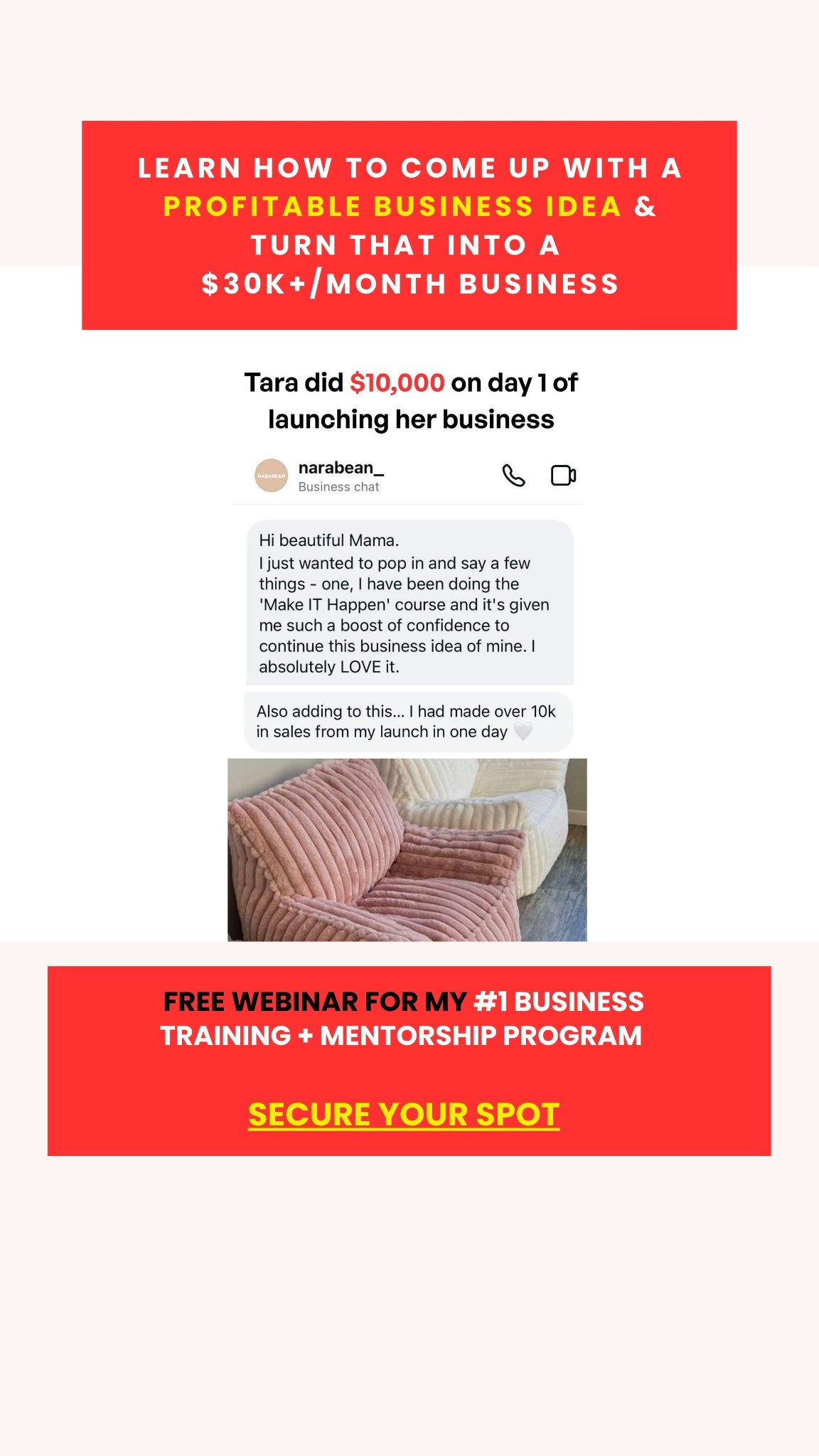 Make It Happen Facebook ad: Free Live Business Webinar