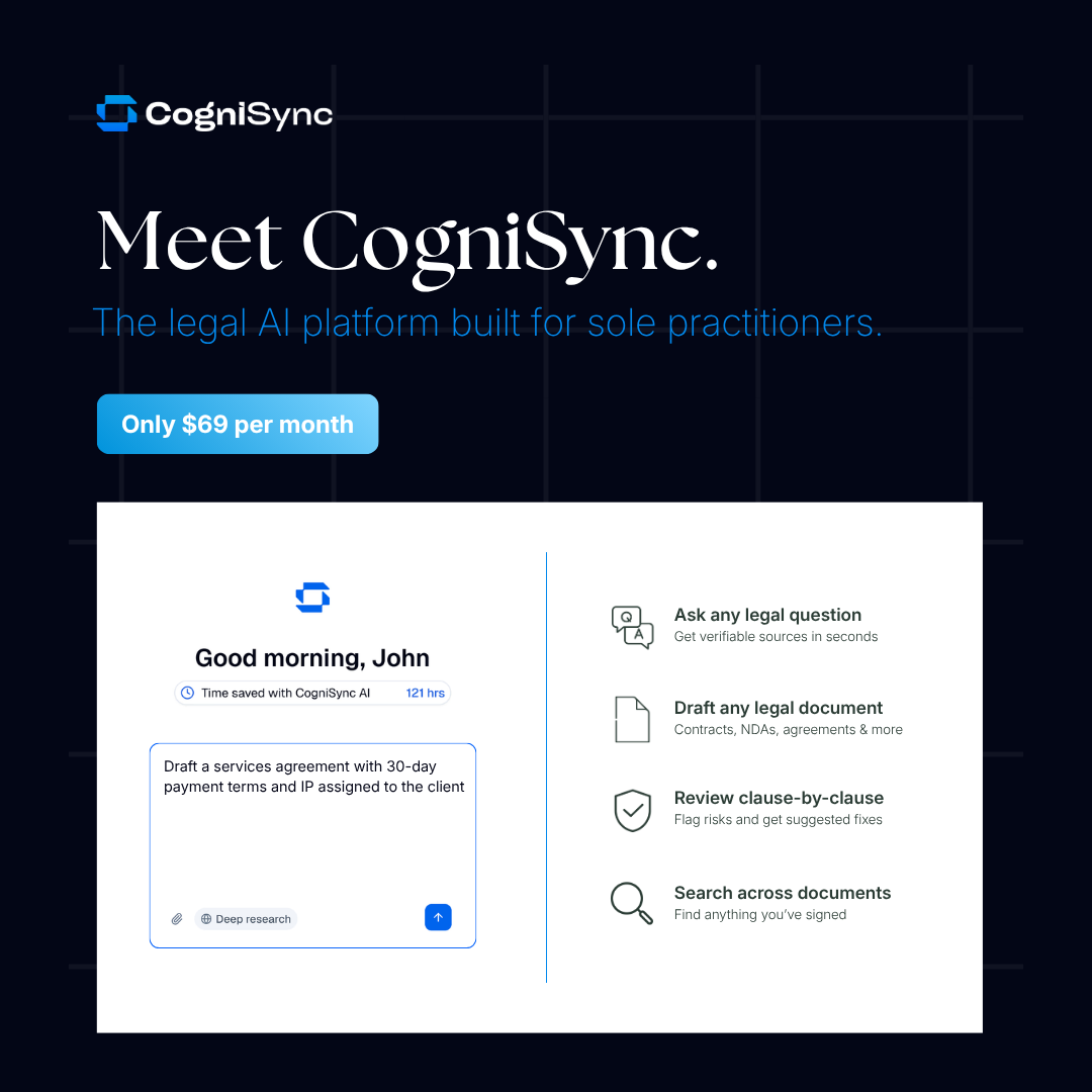CogniSync AI Facebook ad: AI Built for Solo Lawyers, $69/month