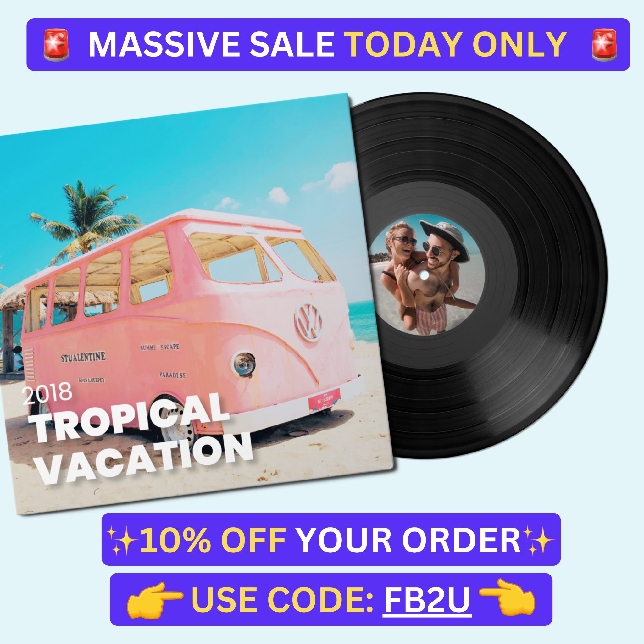 Printyourvinyl Facebook ad: Today Only 10% Off