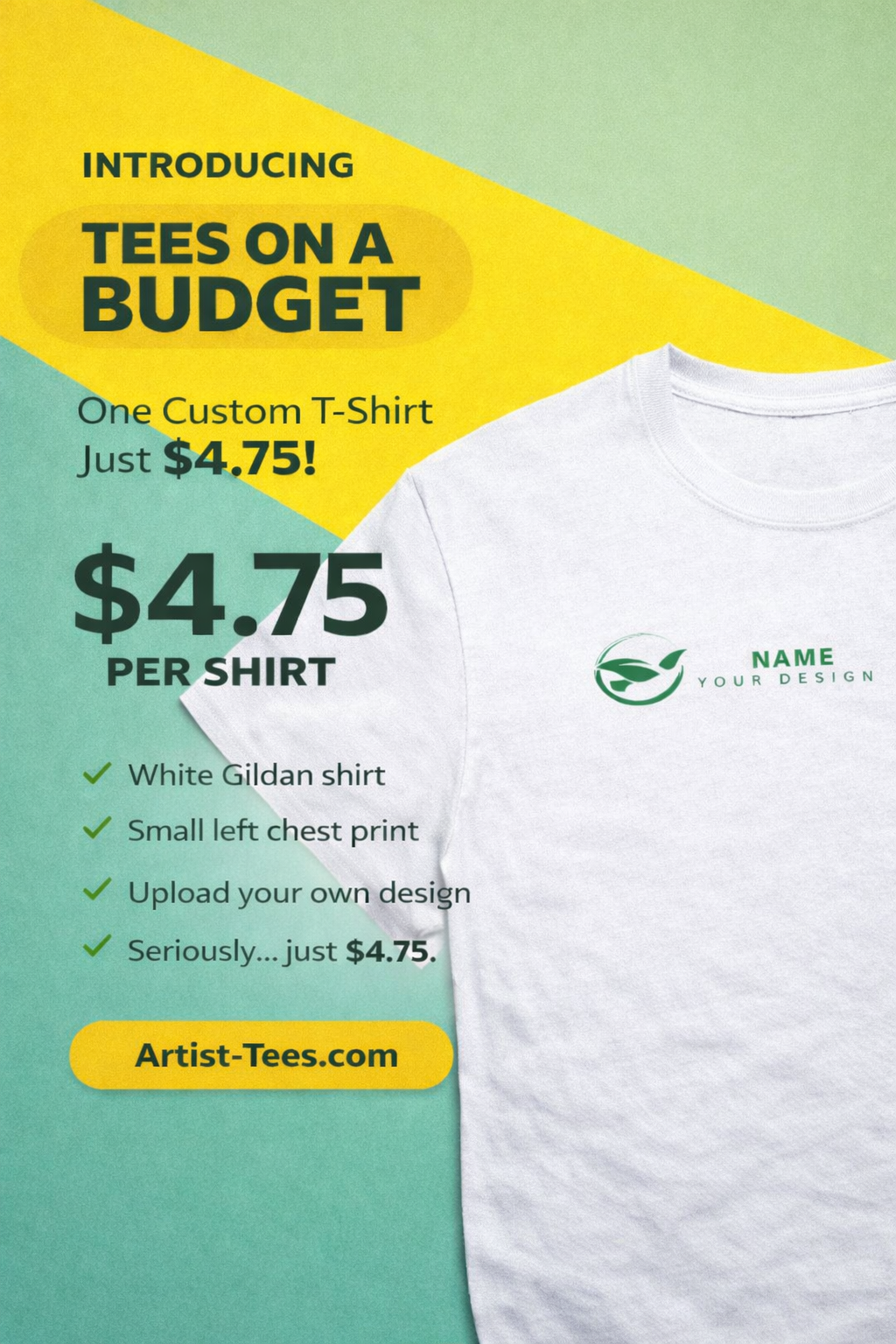Artist-Tees.com Facebook ad: Custom T-Shirts Starting at $4.75