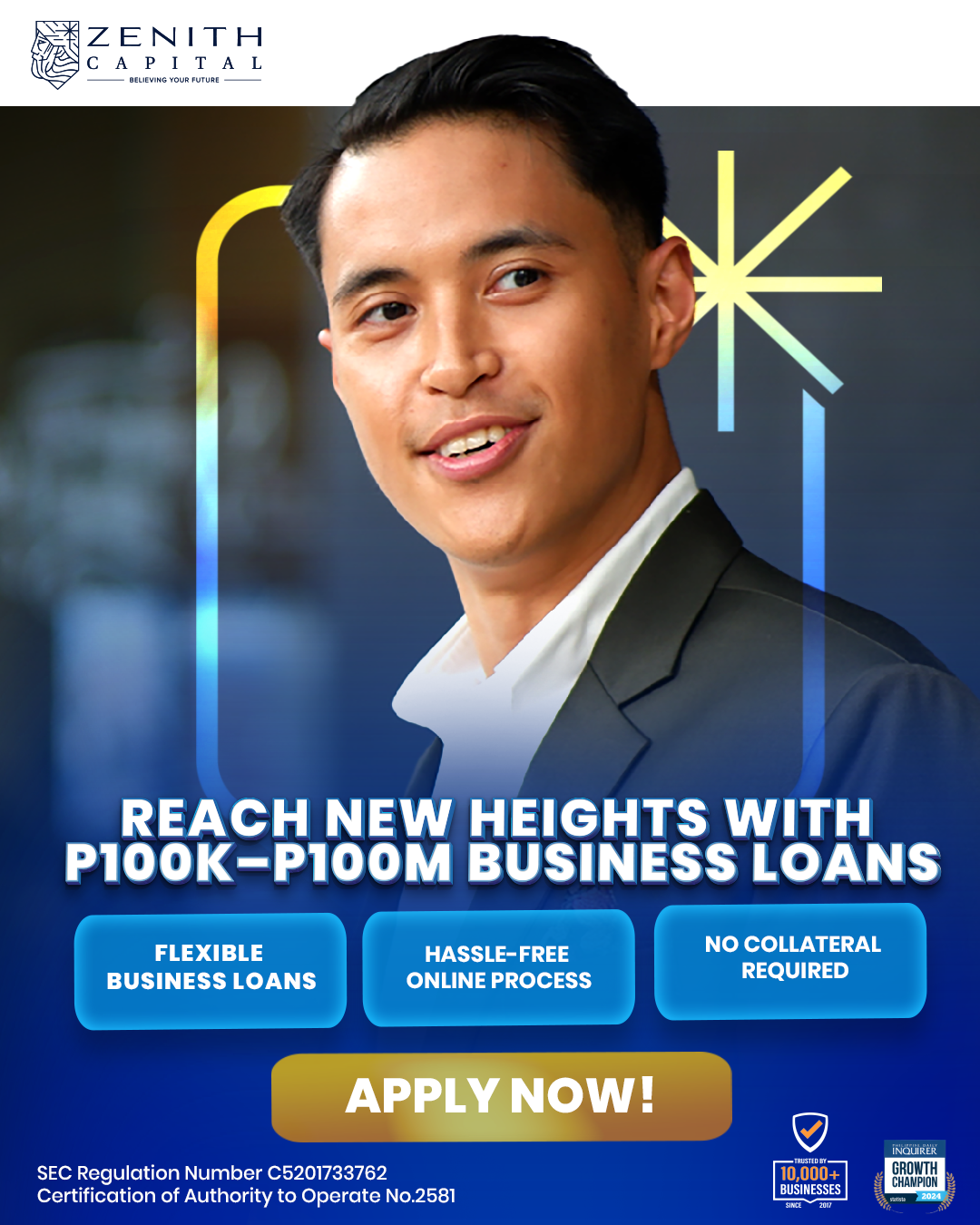 Zenith Capital Facebook ad: ₱100K to ₱100M Business Loans