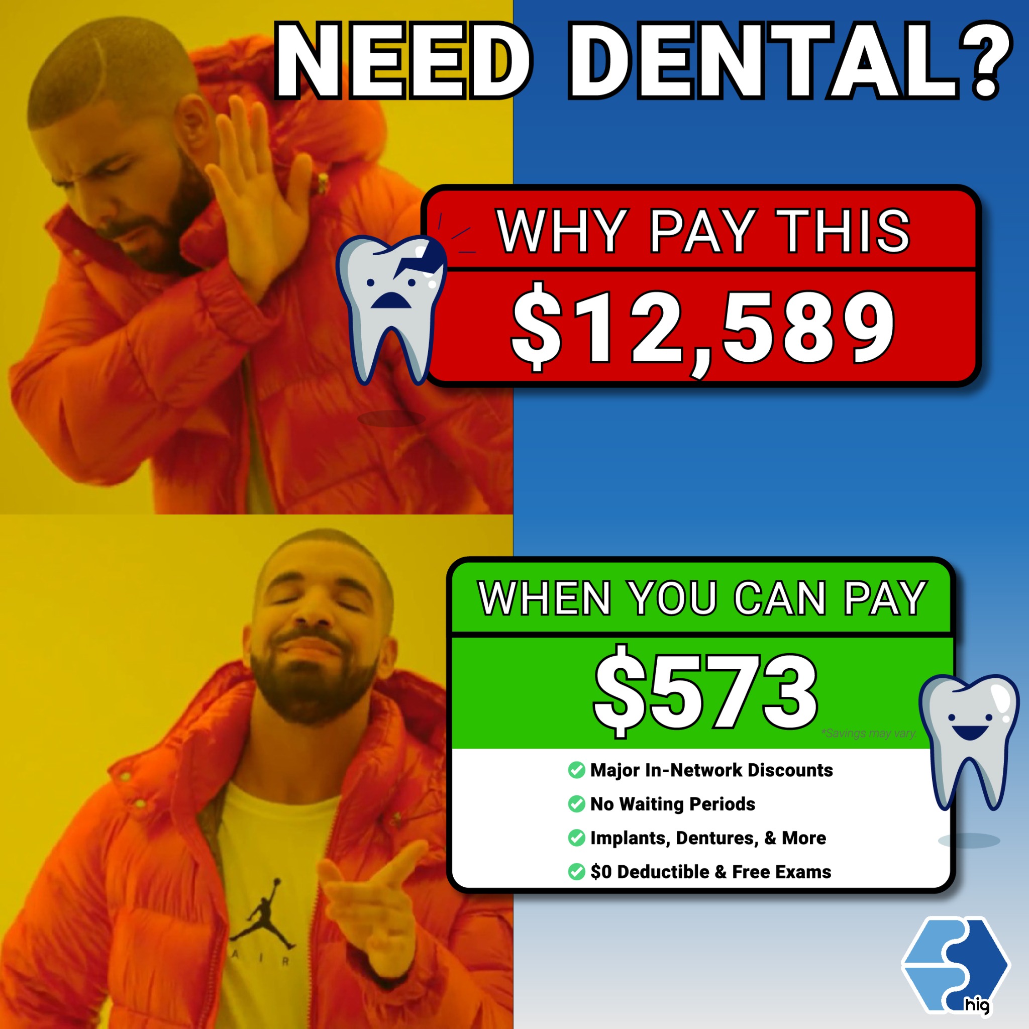 Healthig Facebook ad: Dental Plans Low As $1/Day