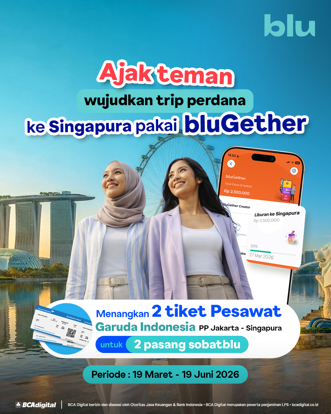 blu by BCA Digital Facebook ad: Ke Singapura yuk?