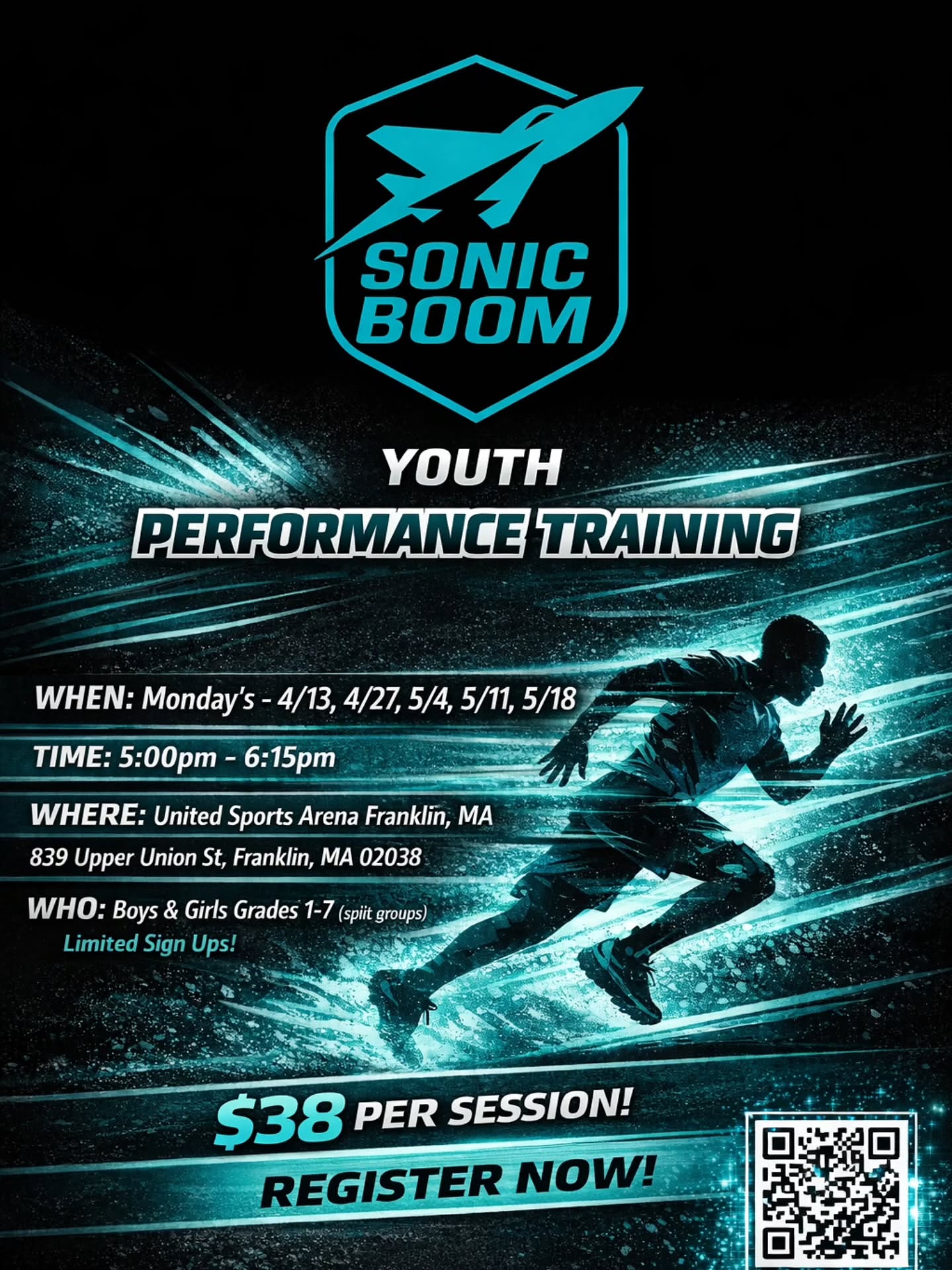 2024 Jr. Warrior Football Camps Facebook ad: Welcome | Speed and Agility Training Grades 1-7 | Sonic…