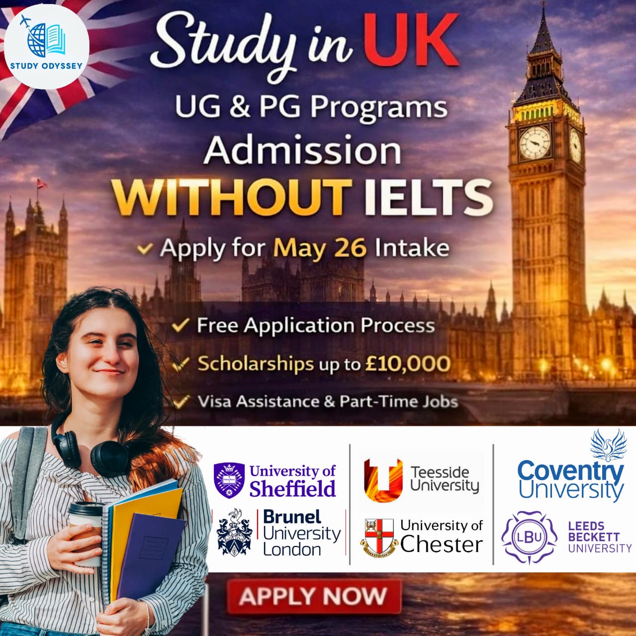 Study Odyssey Facebook ad: Study in UK, Apply for May 2026 Intake