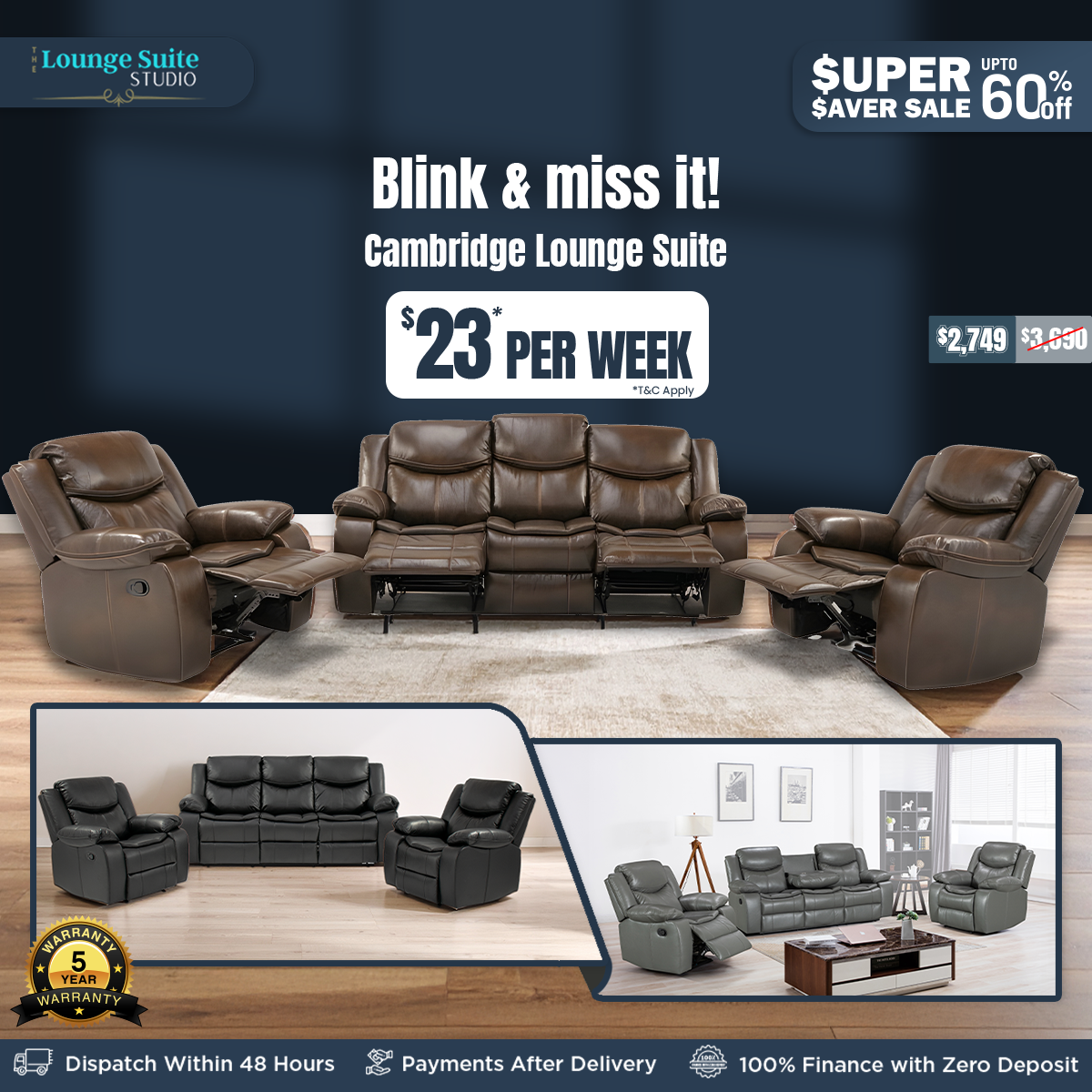 The Lounge Suite Studio Facebook ad: Super Saver Sale | Upto 60% Off | Buy Now