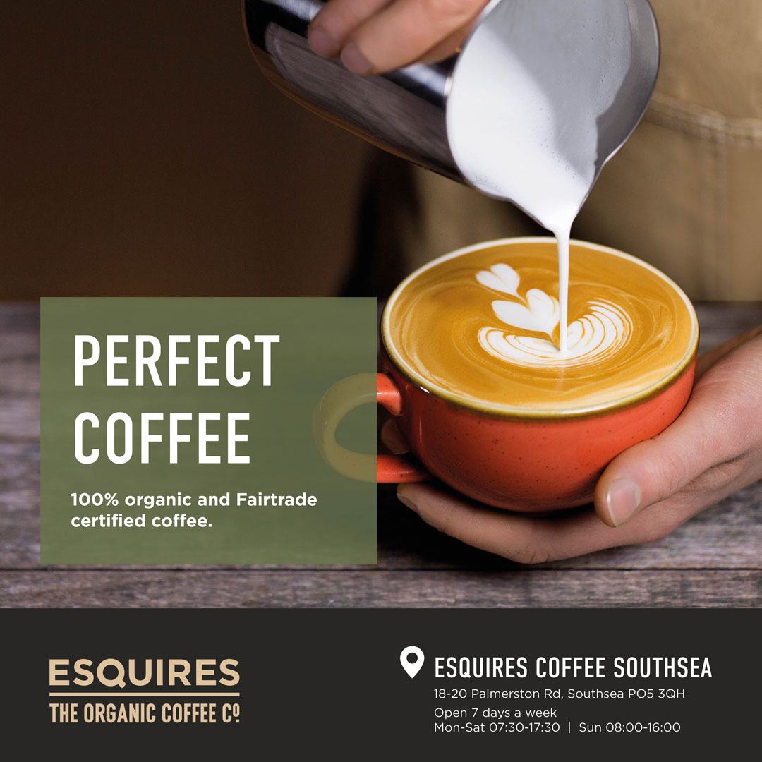 Esquires Coffee Facebook ad: Start your day with 100% organic, Fairtrade Southsea…