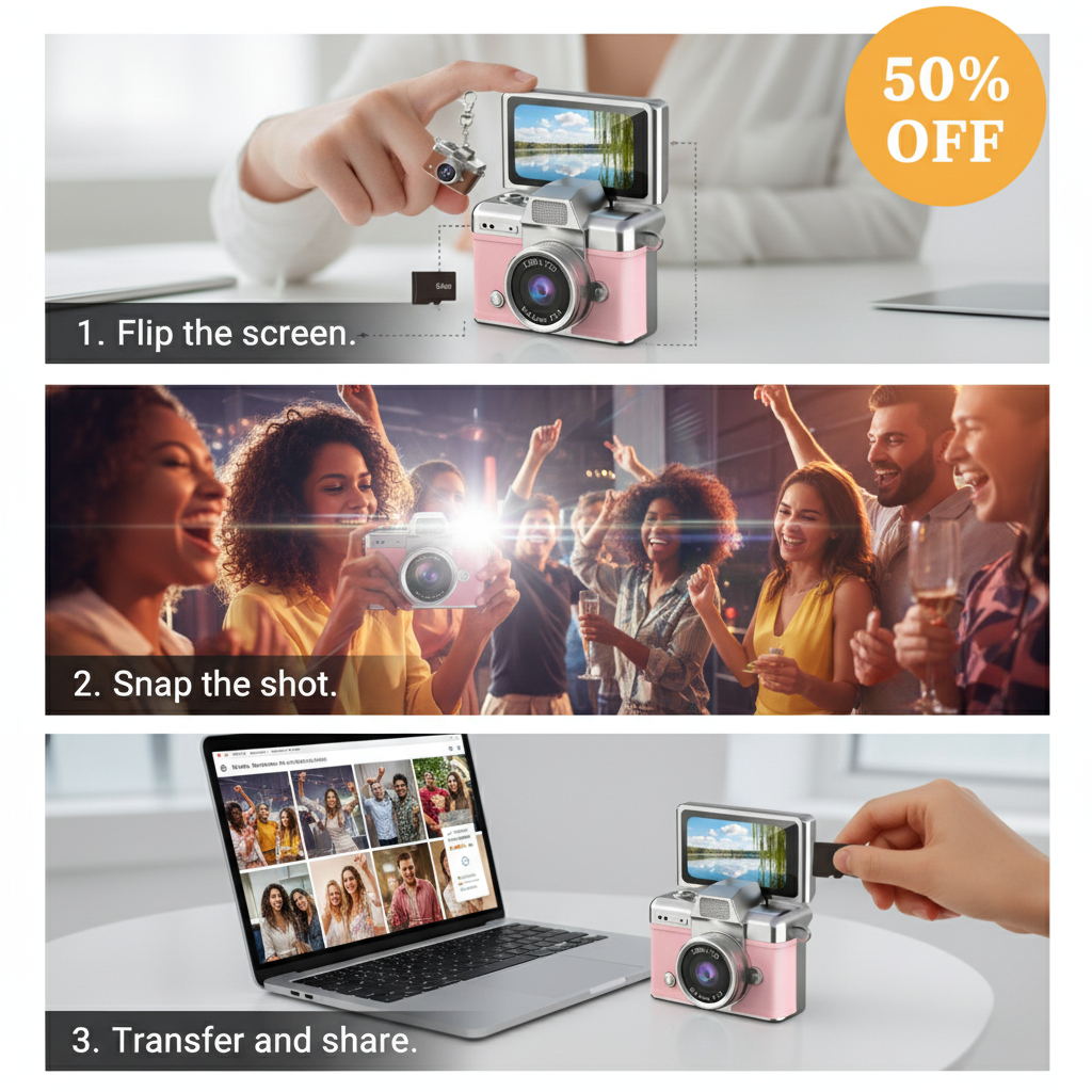 Kikishop Facebook ad: Mini Retro Camera with Flip Screen