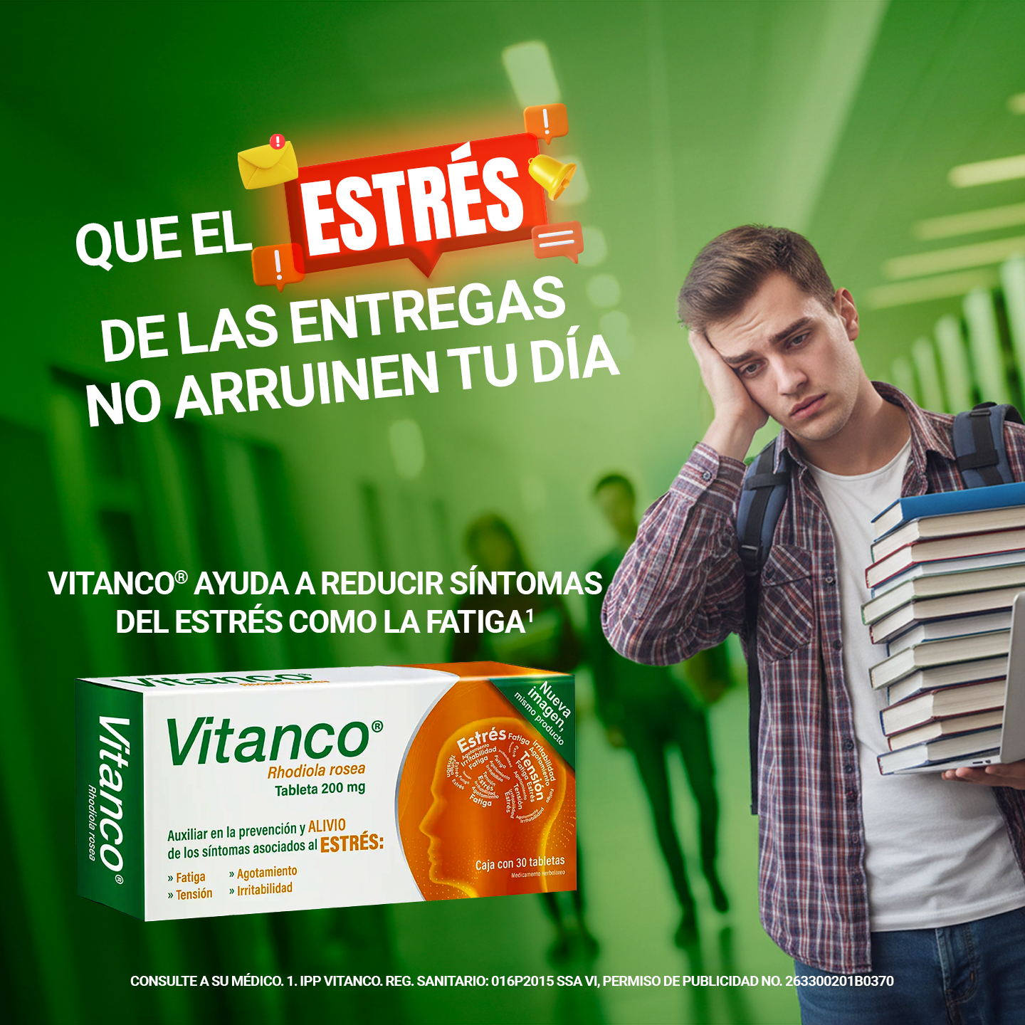 Vitanco Facebook ad: Los finales se acercan y el estrés también