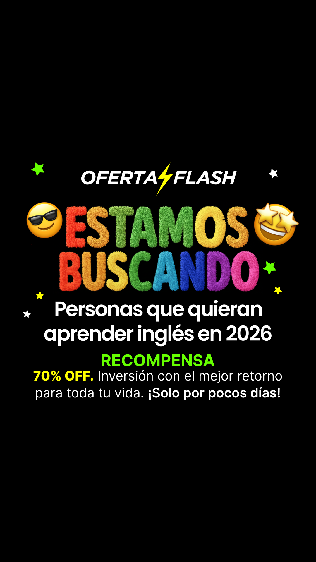 Open English Facebook ad: Oferta Flash: 70% OFF
