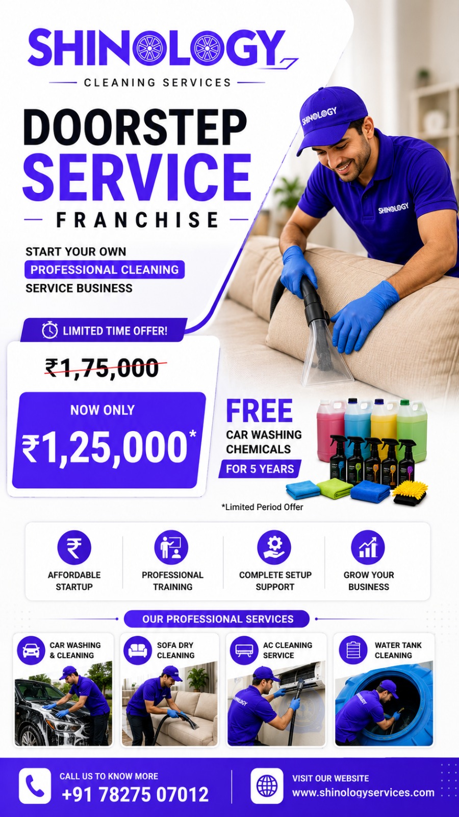 Shinology Services Facebook ad: Cleaning Franchise From ₹1,25,000