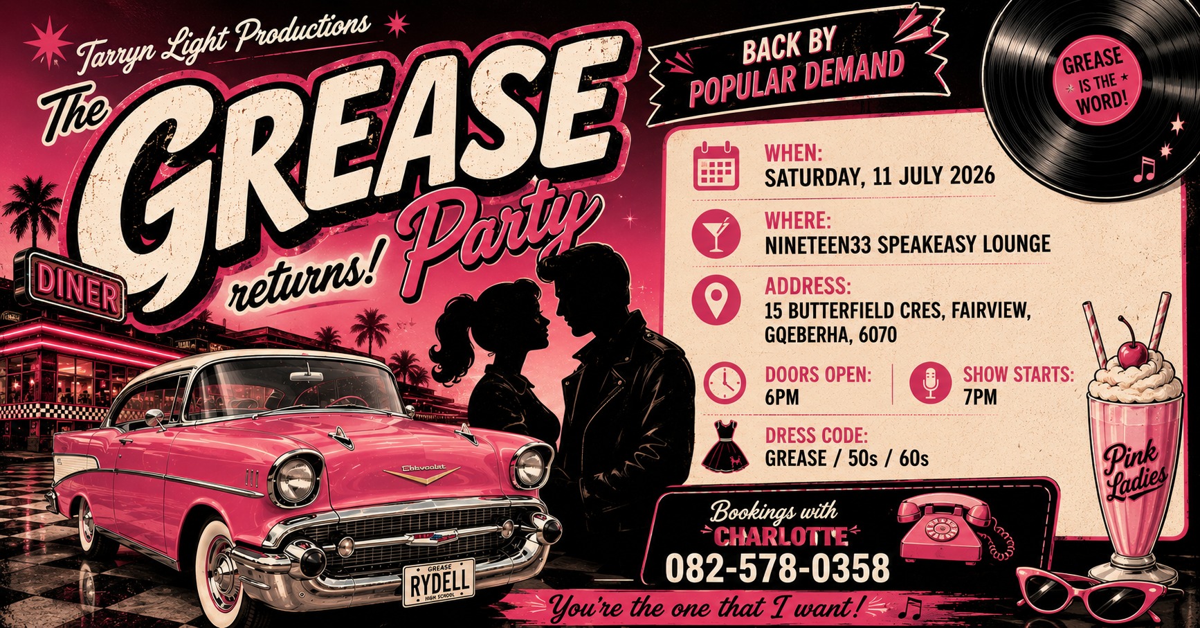 Tarryn Light Productions Facebook ad: The Grease Party Returns!