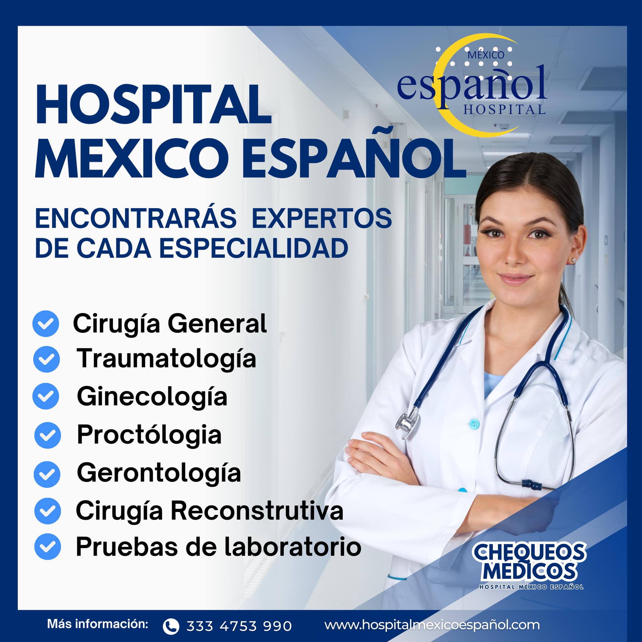 Hospital Español Guadalajara Facebook ad: Atención 24hrs, cirugía de emergencia, consulta médica…