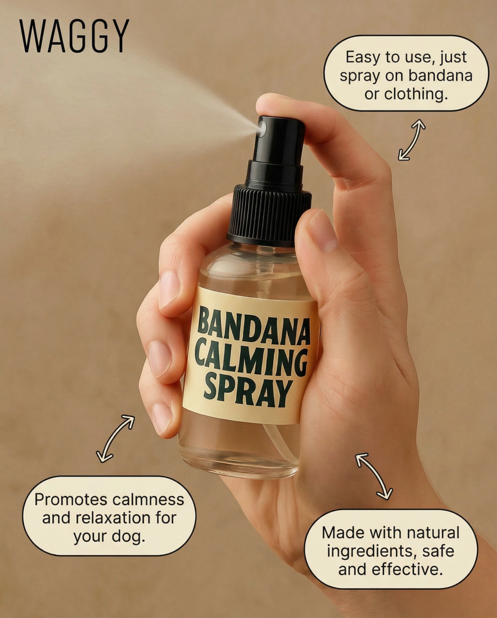 waggyydog Facebook ad: Bandana Calming Spray