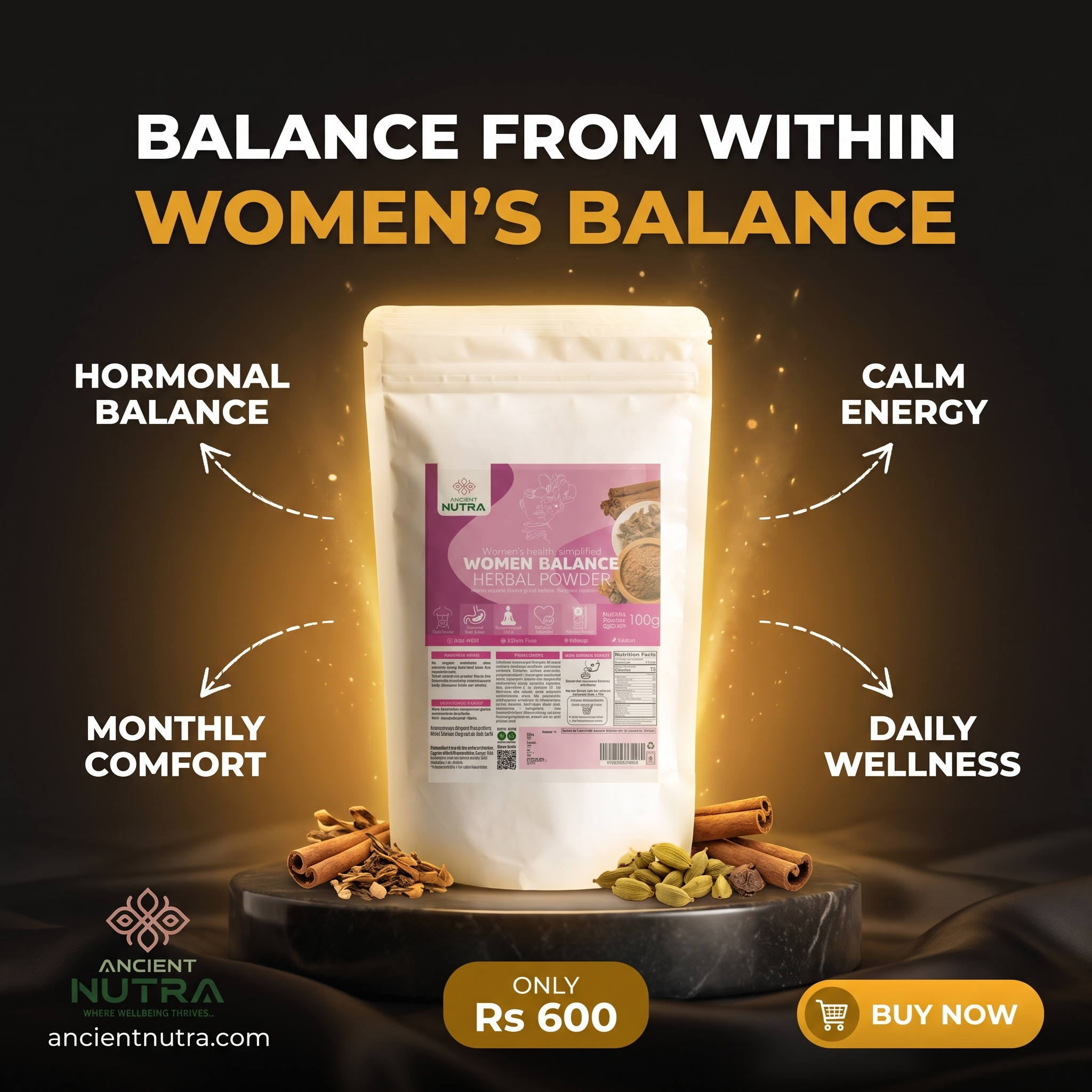 Ancient Nutra Facebook ad: Women Balance Herbal Powder 100g
