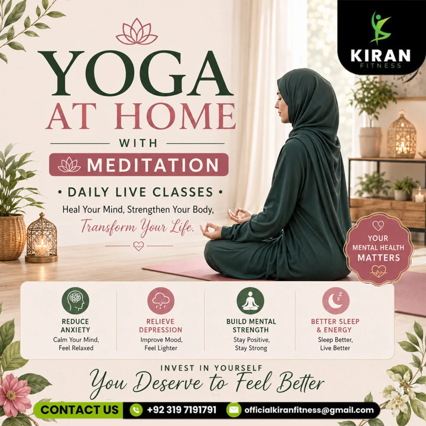 Kiran Fitness Facebook ad: 1 Daily live sessions