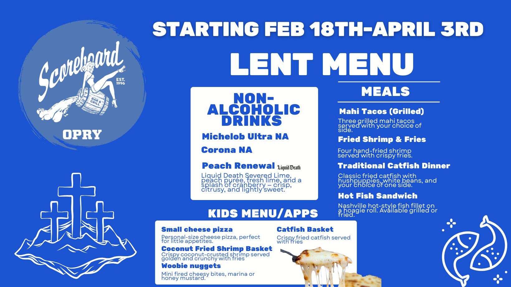 Scoreboard Bar Facebook ad: Observing Lent? We’ve created a special Lent Menu…