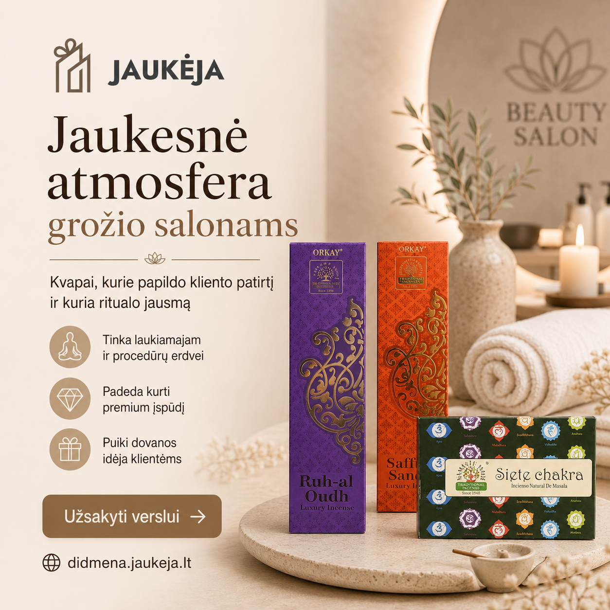 Jaukeja.lt Facebook ad: Jaukesnė atmosfera jūsų grožio salonui