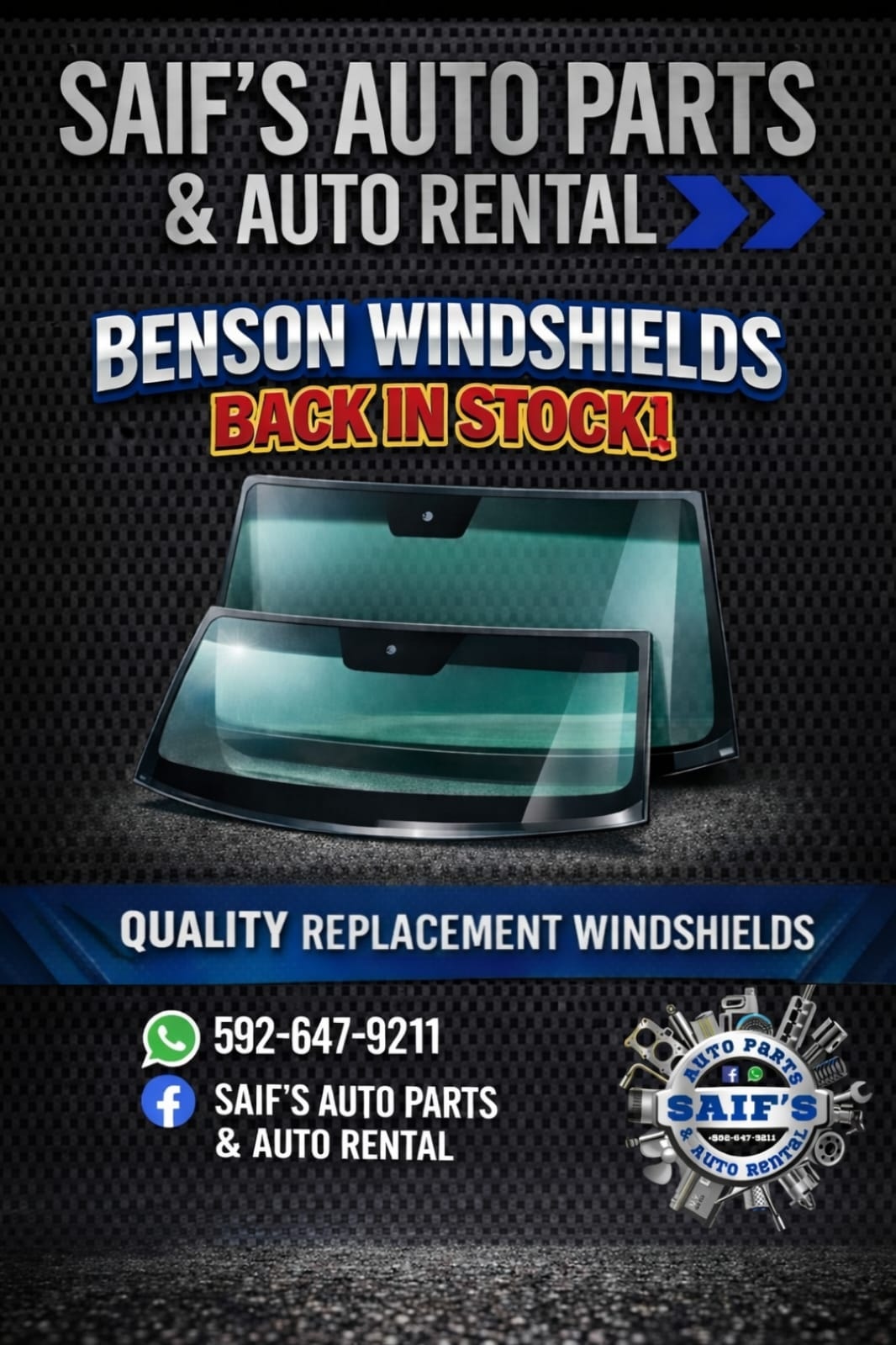 Saif's Auto Parts & Auto Rental Facebook ad: CRACKED WINDSHIELD? DON’T WAIT!