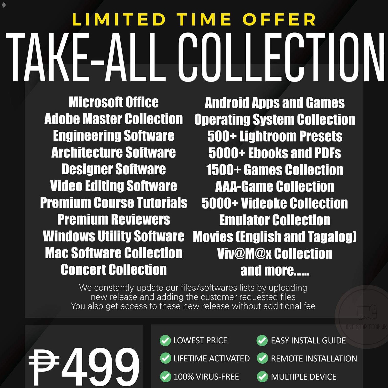 One Stop Tech.UK Facebook ad: πππππ§ππ π£π₯π’ππ¨ππ§ ππ¨π‘πππ β±499 π’π‘ππ¬