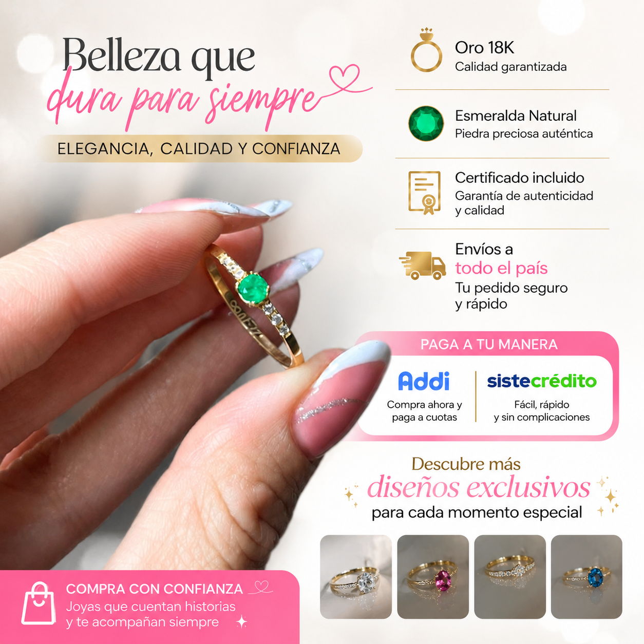 Marand Emerald Col Facebook ad: Descubre el brillo de nuestras joyas de esmeralda…