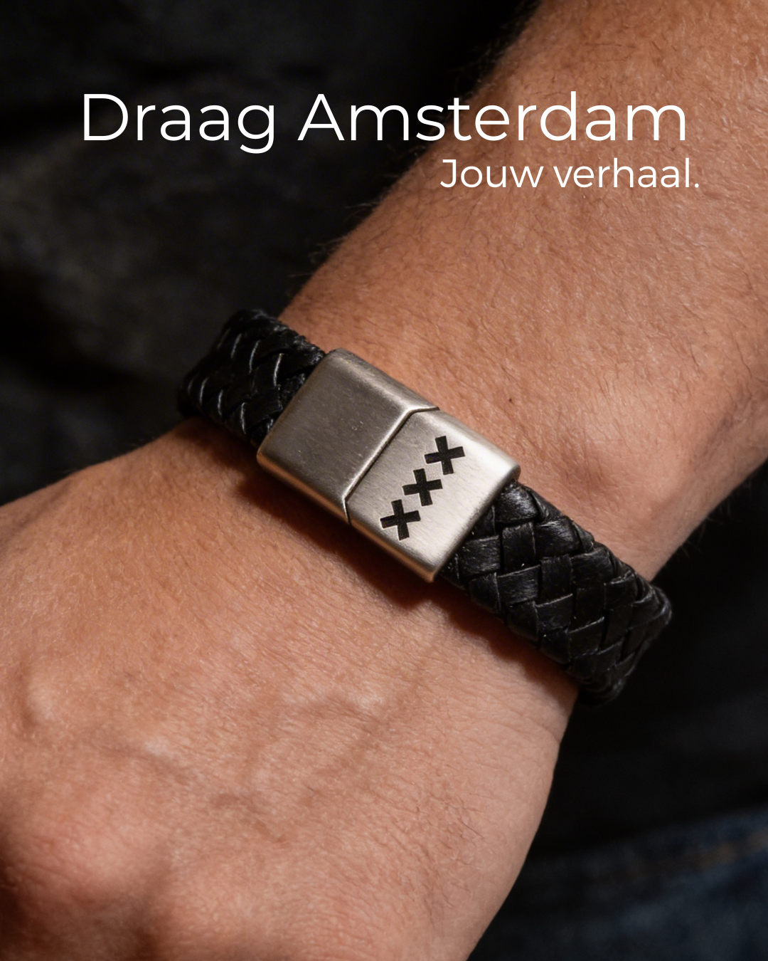 Amsterdam-sieraad Facebook ad: Leren herenarmband, draag Amsterdam