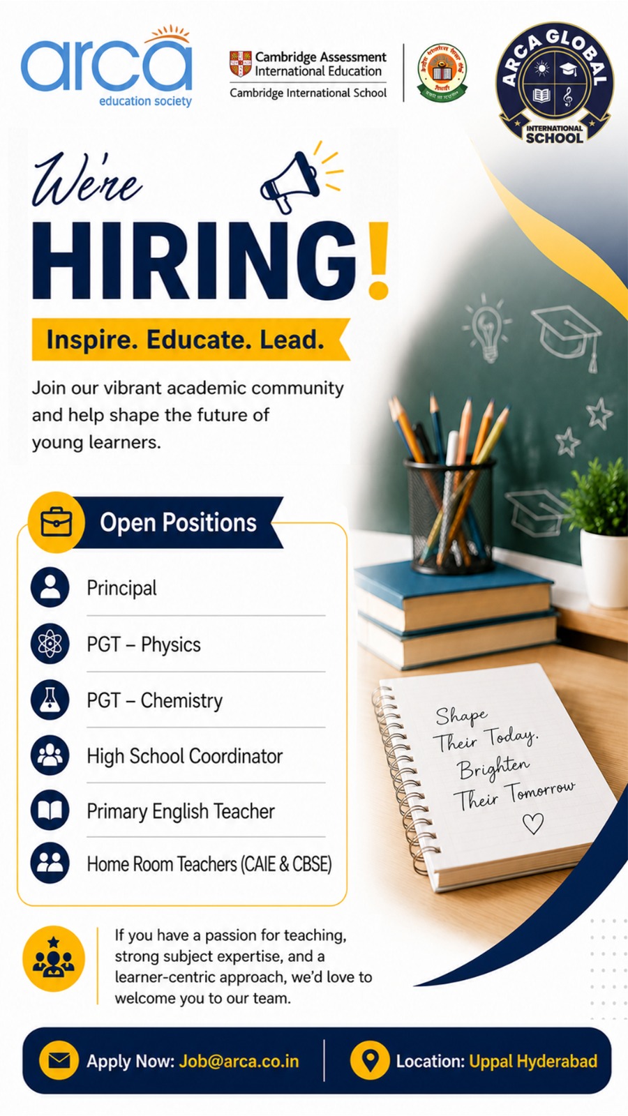 ARCA Global International School Facebook ad: We're Hiring at ARCA Global International School!