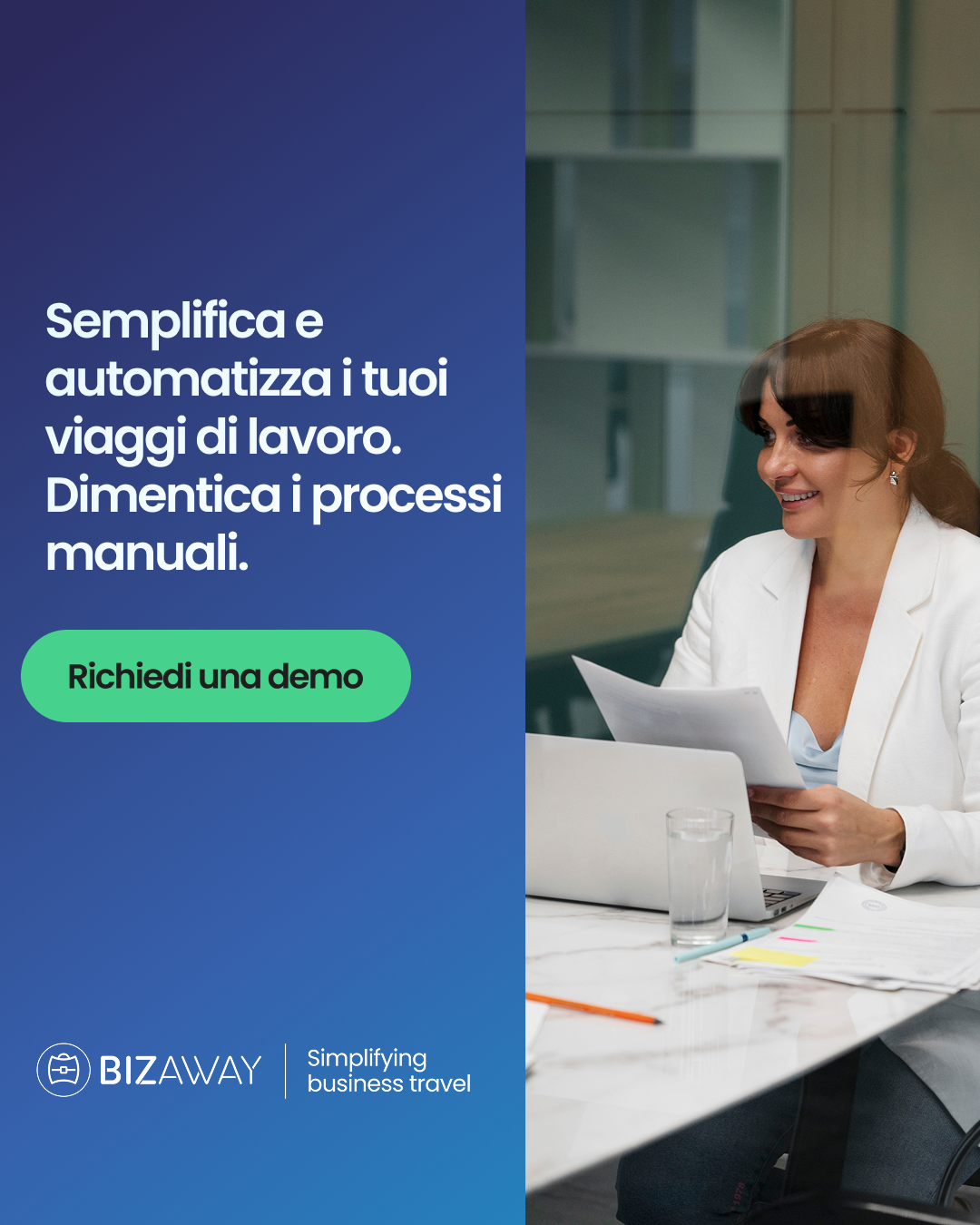 BizAway Facebook ad: Semplifica Oggi. Risparmia Domani.