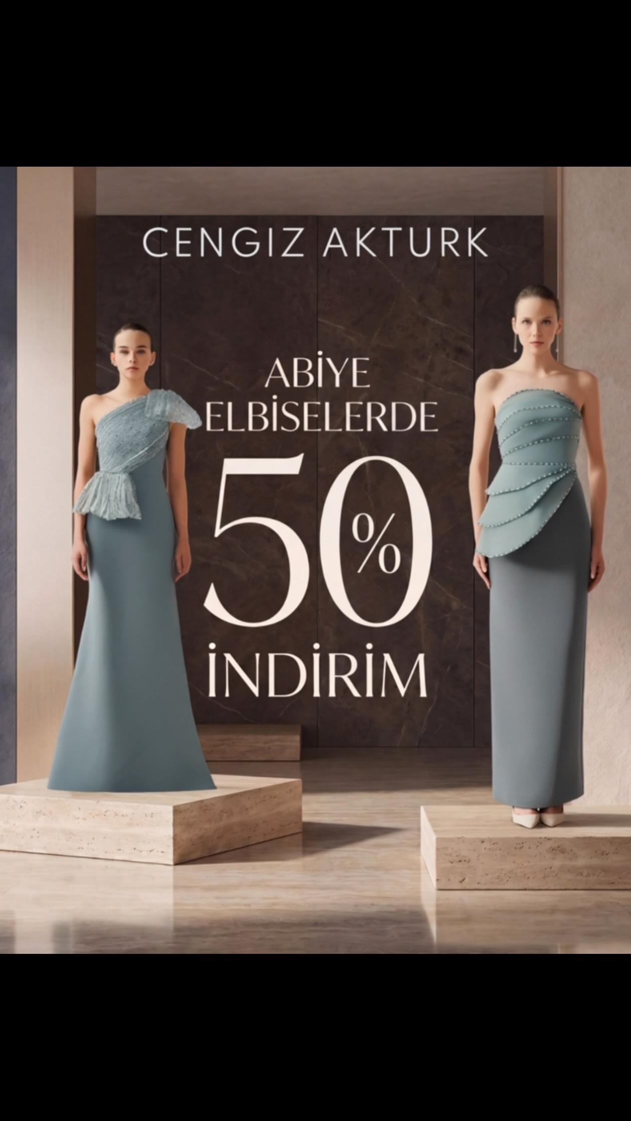 Cengiz Aktürk Facebook ad: 50% OFF on selected evening dresses.