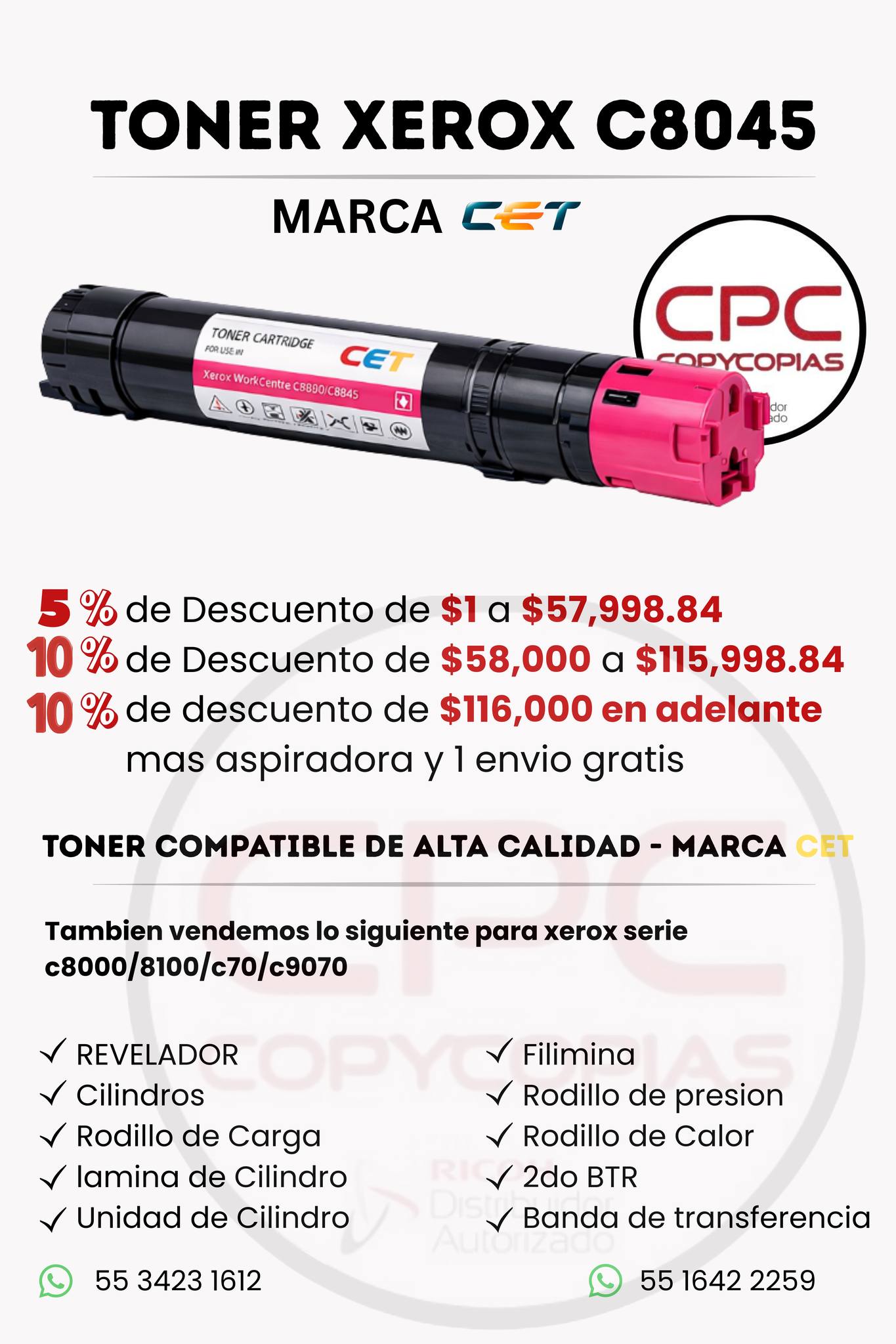 Copycopias CPC S.A De C.V Facebook ad: TONER Y REFACCIONES MARCA CET
