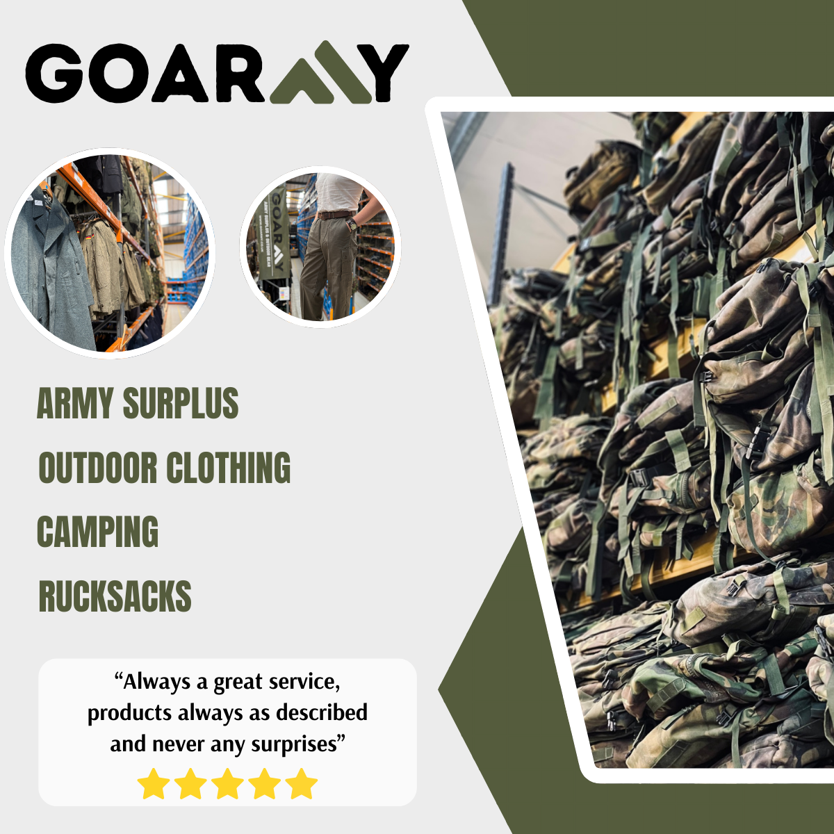 GoArmy UK Facebook ad: The Army Surplus and Outdoor Survival Store