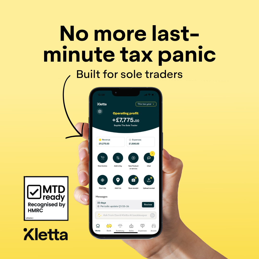 Kletta UK Facebook ad: Bookkeeping, Simplified for Sole Traders