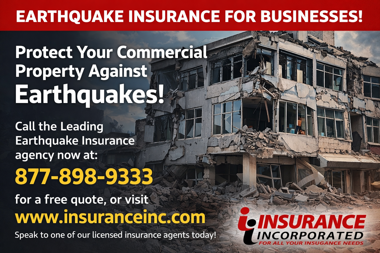 Insurance Incorporated Facebook ad: Earthquake ready? Stay in business.