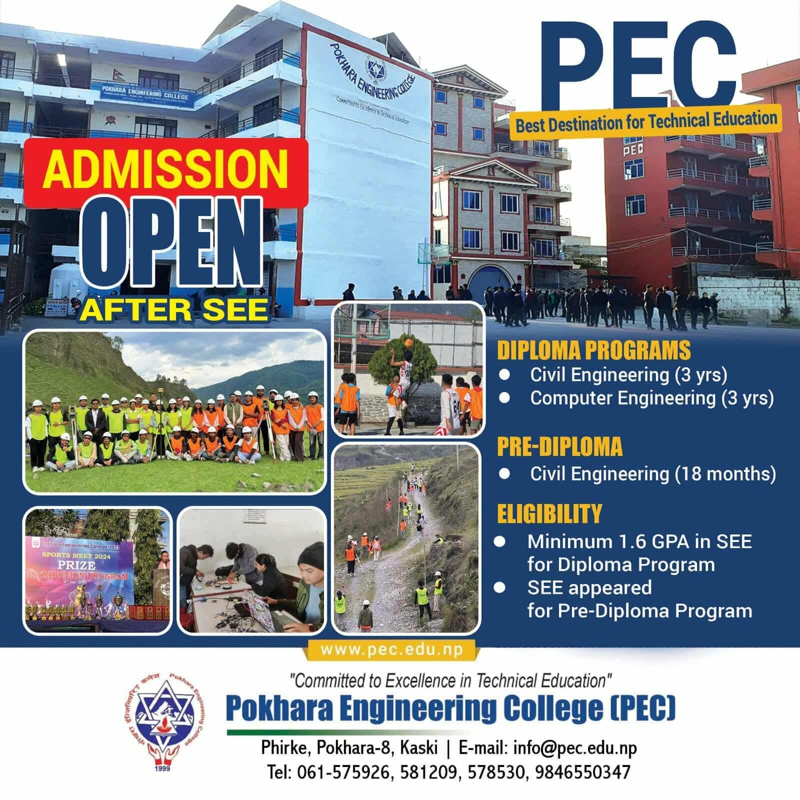 Pokhara Engineering College Facebook ad: ADMISSION OPEN in Diploma in computer engineering and…