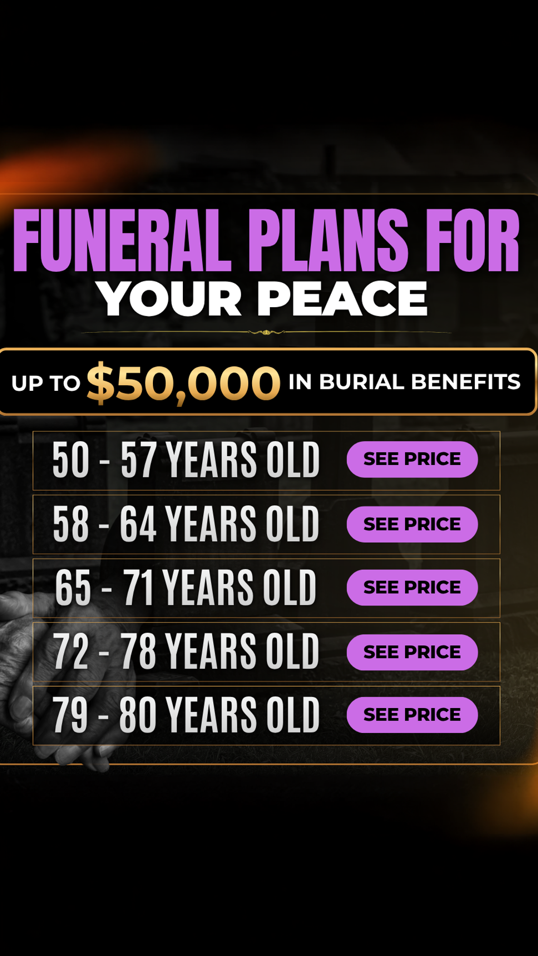 Final Expense Experts Facebook ad: Qualify for up to $50,000 Burial/Funeral Coverage