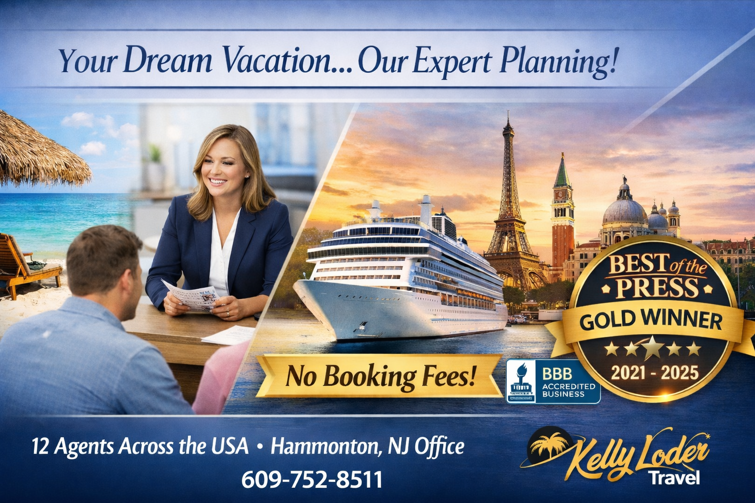 Kelly Loder Travel Facebook ad: At Kelly Loder Travel, we plan custom travel anywhere on…