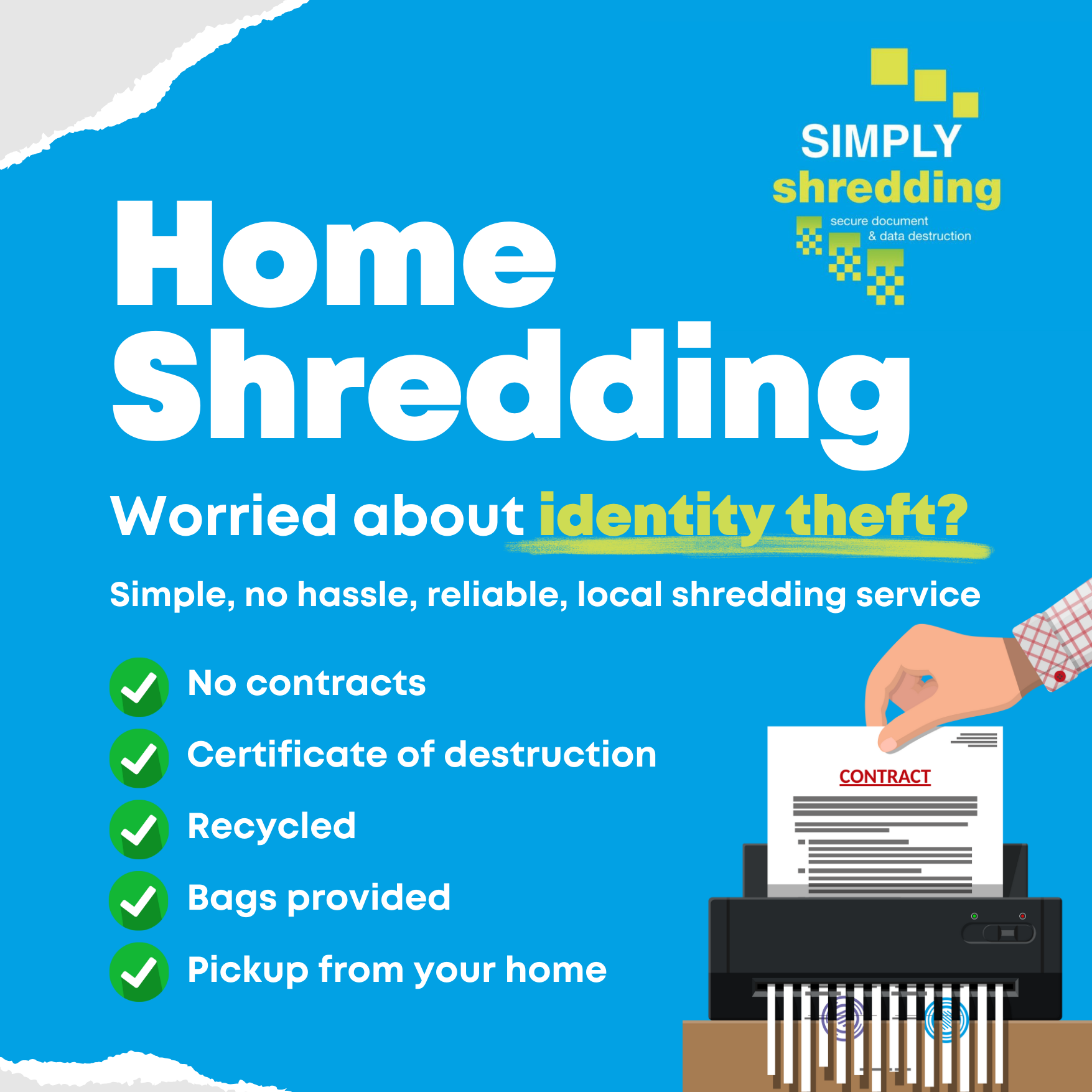 Simply Shredding -Archers Facebook ad: Domestic Shredding Service