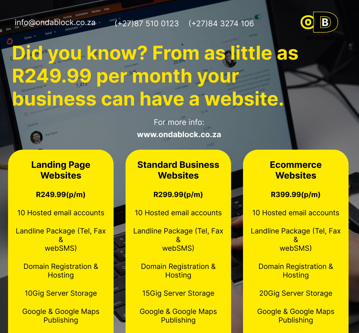 ON-DA BLOCK Facebook ad: Give your business a Website, Tel, Fax &…