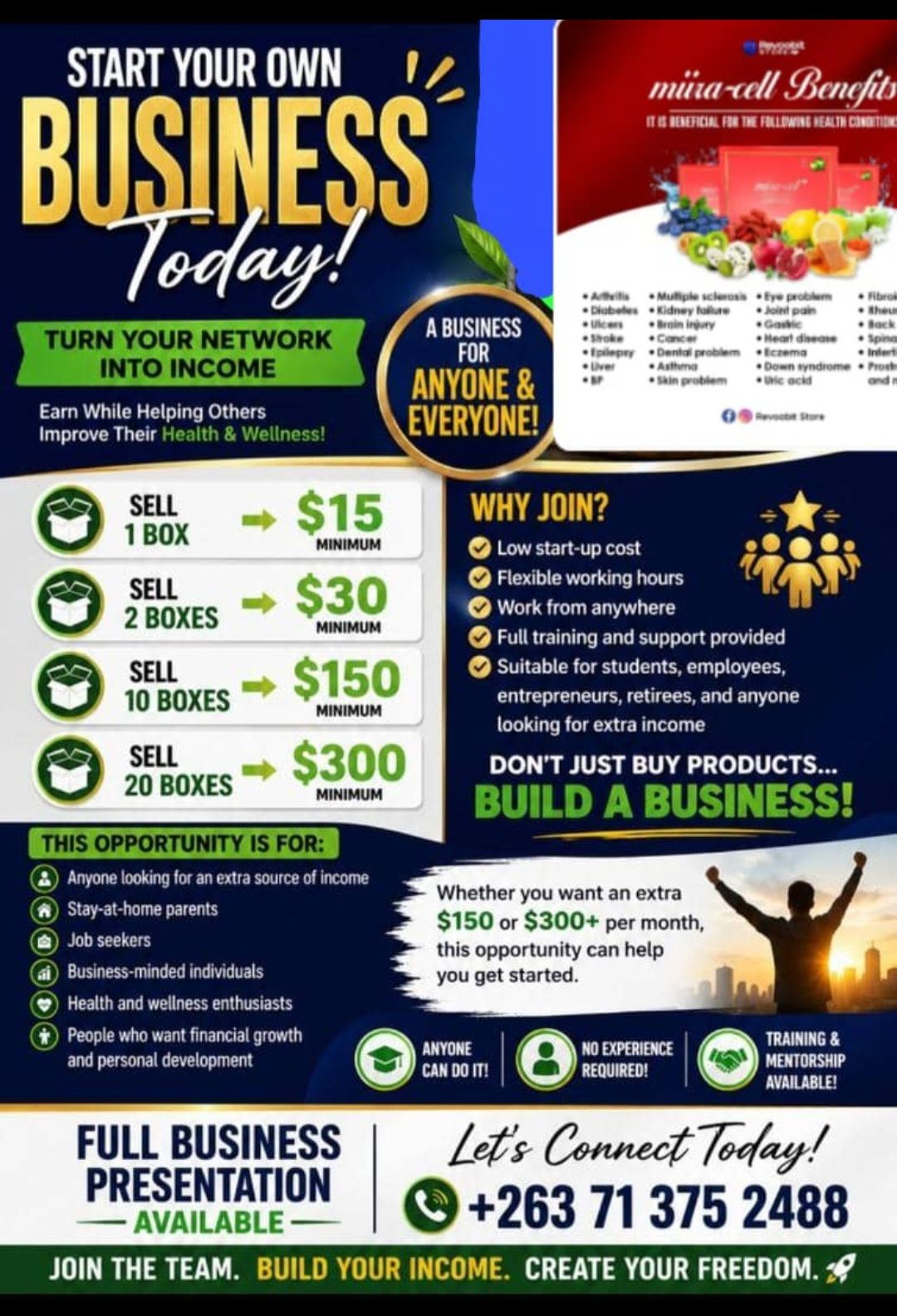 Marilyn Ncube Facebook ad: START YOUR OWN BUSINESS TODAY!