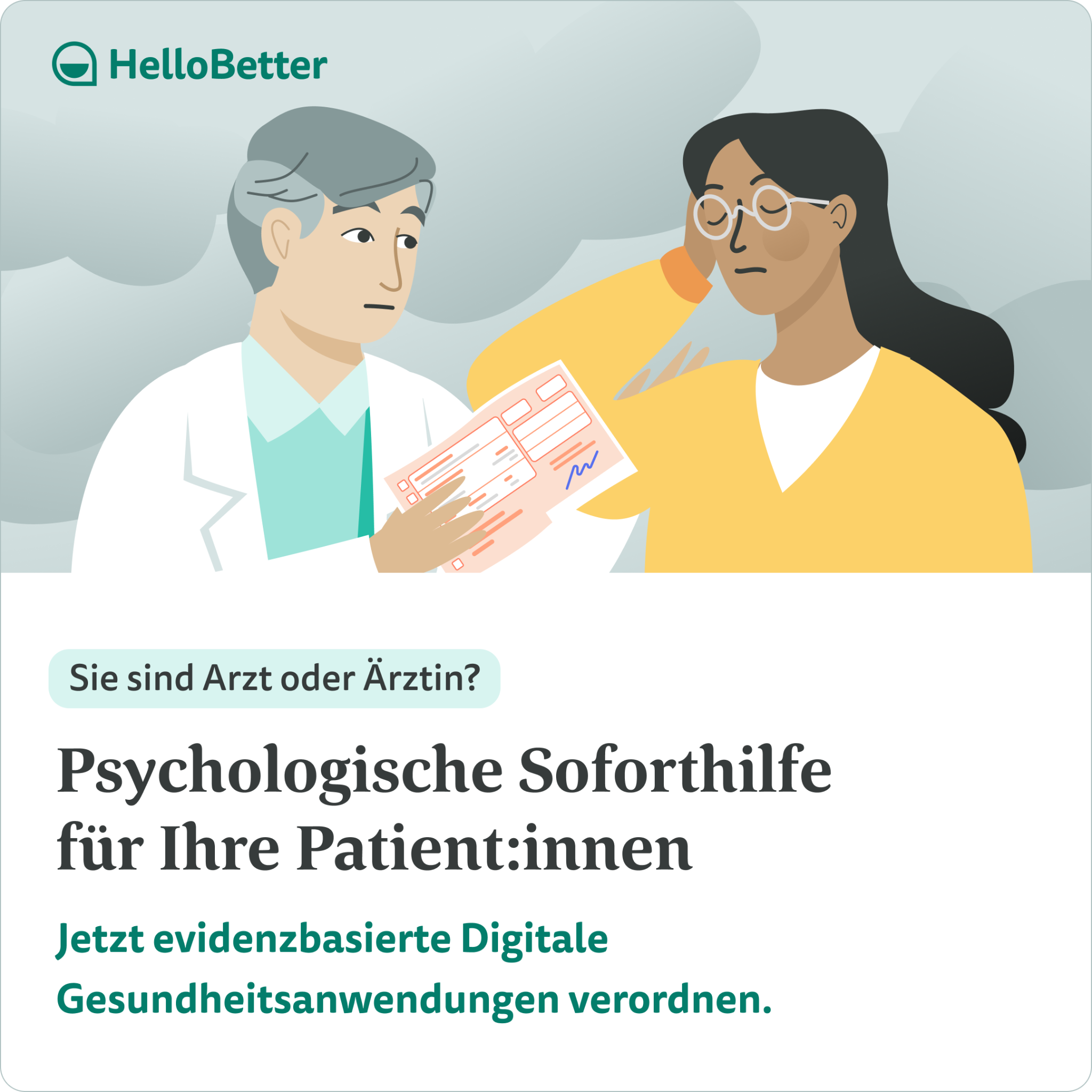 HelloBetter Facebook ad: Für Ärzte: HelloBetter DiGA, Praxisalltag entlasten mit…