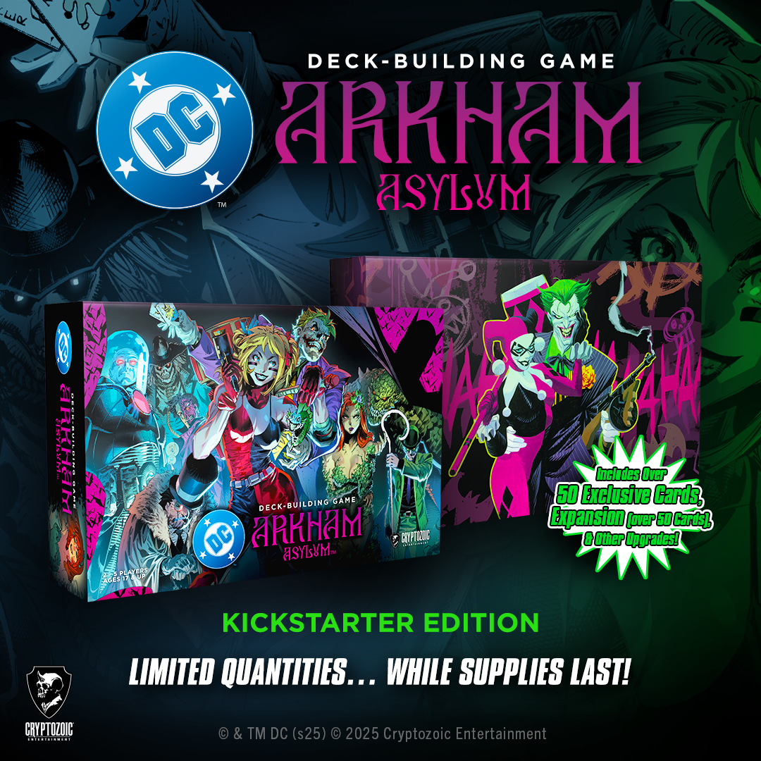 Cryptozoic Entertainment Facebook ad: DC Deck-Building Game: Arkham Asylum, Kickstarter Edition
