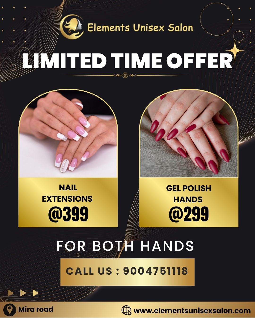 Elements Unisex Salon Facebook ad: Limited-Time Nail Offers in Mira Road!