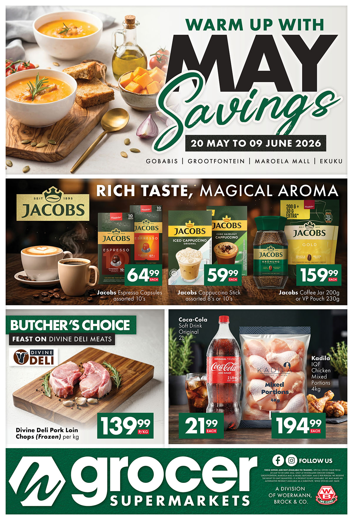 Woermann Grocer Supermarkets Facebook ad: Warm up your winter with our NEW Specials!
