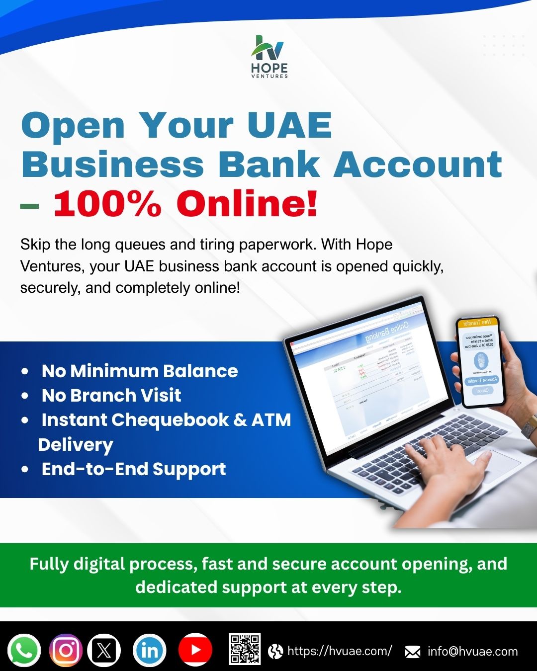 Hope Ventures Facebook ad: Open your business bank account in the UAE…