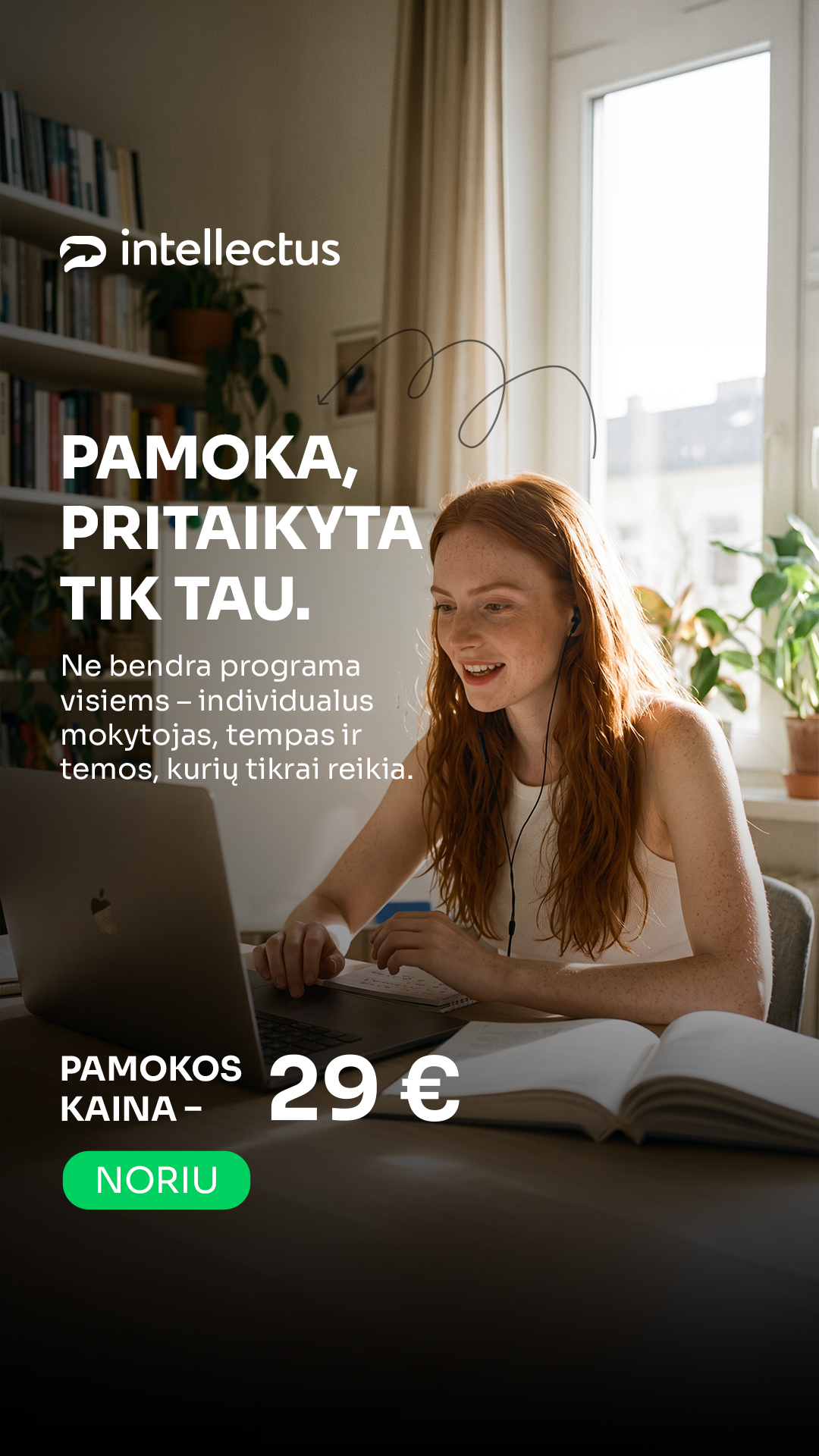 Anglų kalbos mokykla Intellectus Facebook ad: Pamokos kaina, 29 €