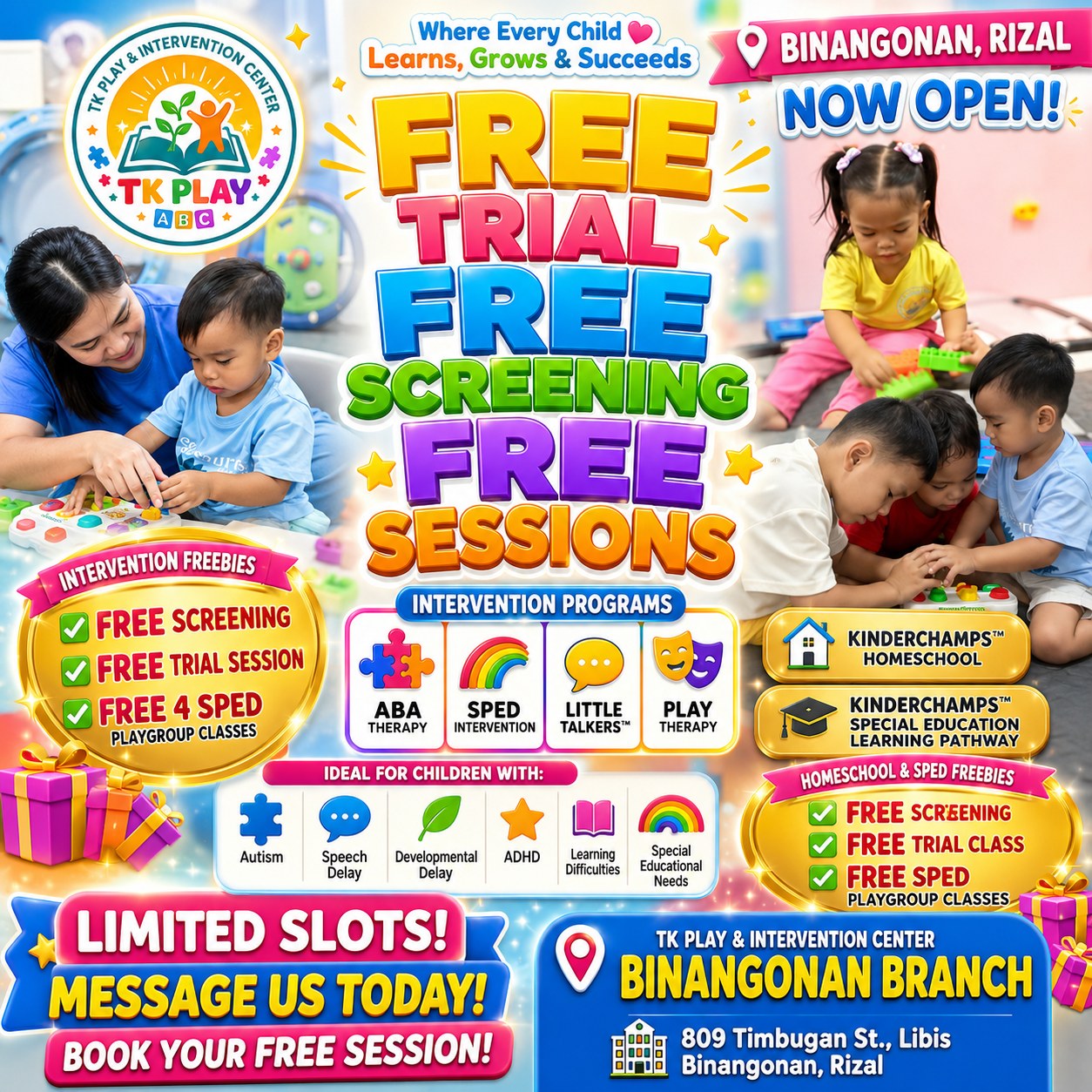 TK Playgroup and Intervention Center Binangonan RIZAL Facebook ad: FREE TRIAL • FREE SESSIONS • FREE SCREENING…