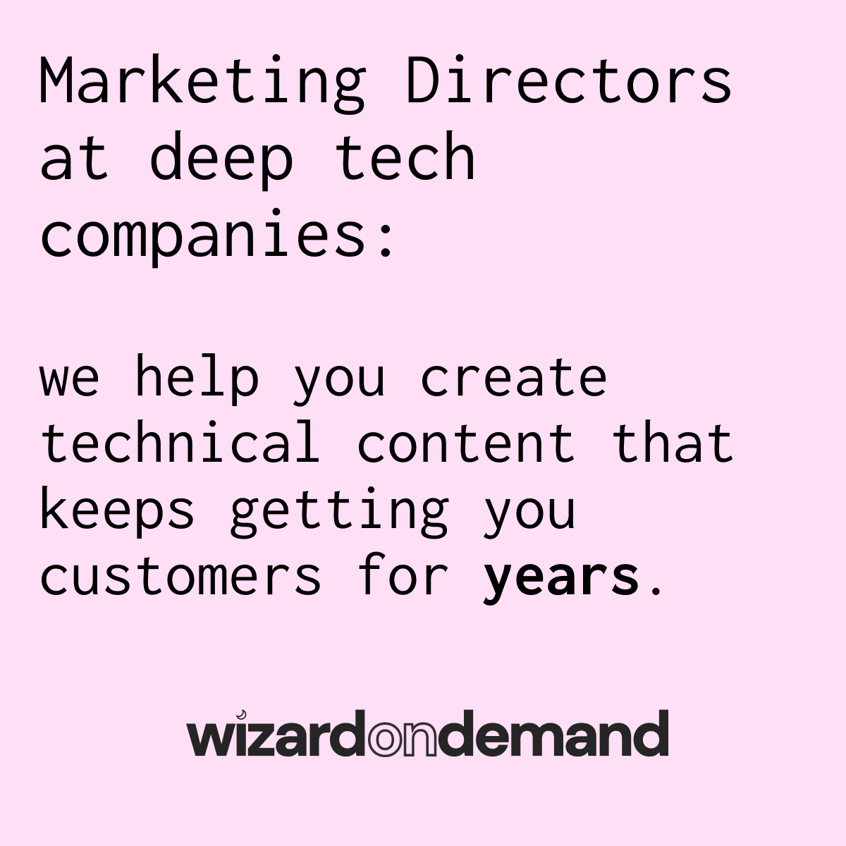 Wizard on Demand Facebook ad: Learn more about technical content marketing services